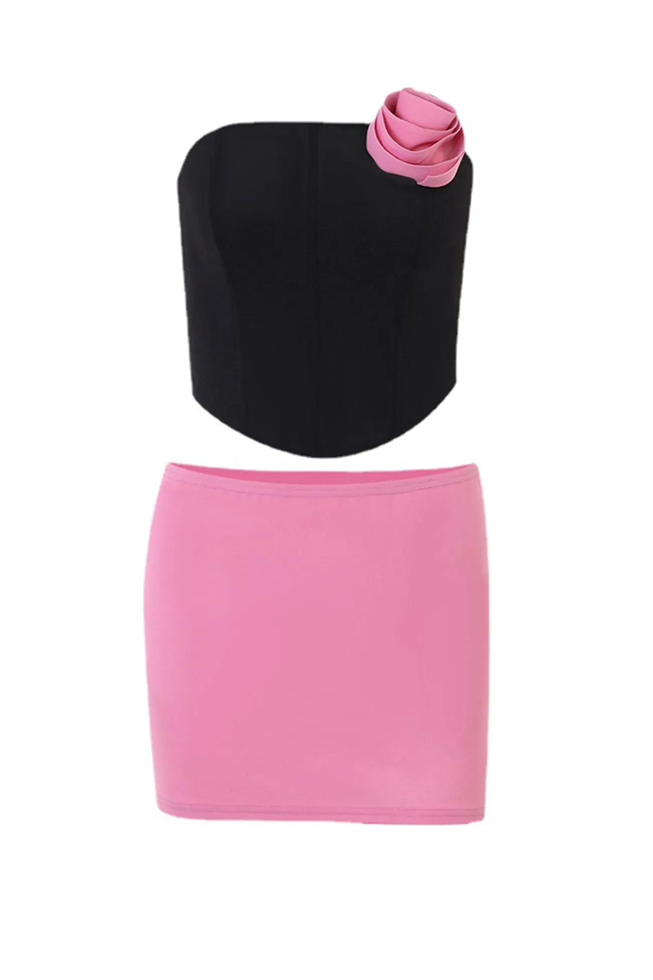 Contrast Corset Strapless Mini Skirt Suits