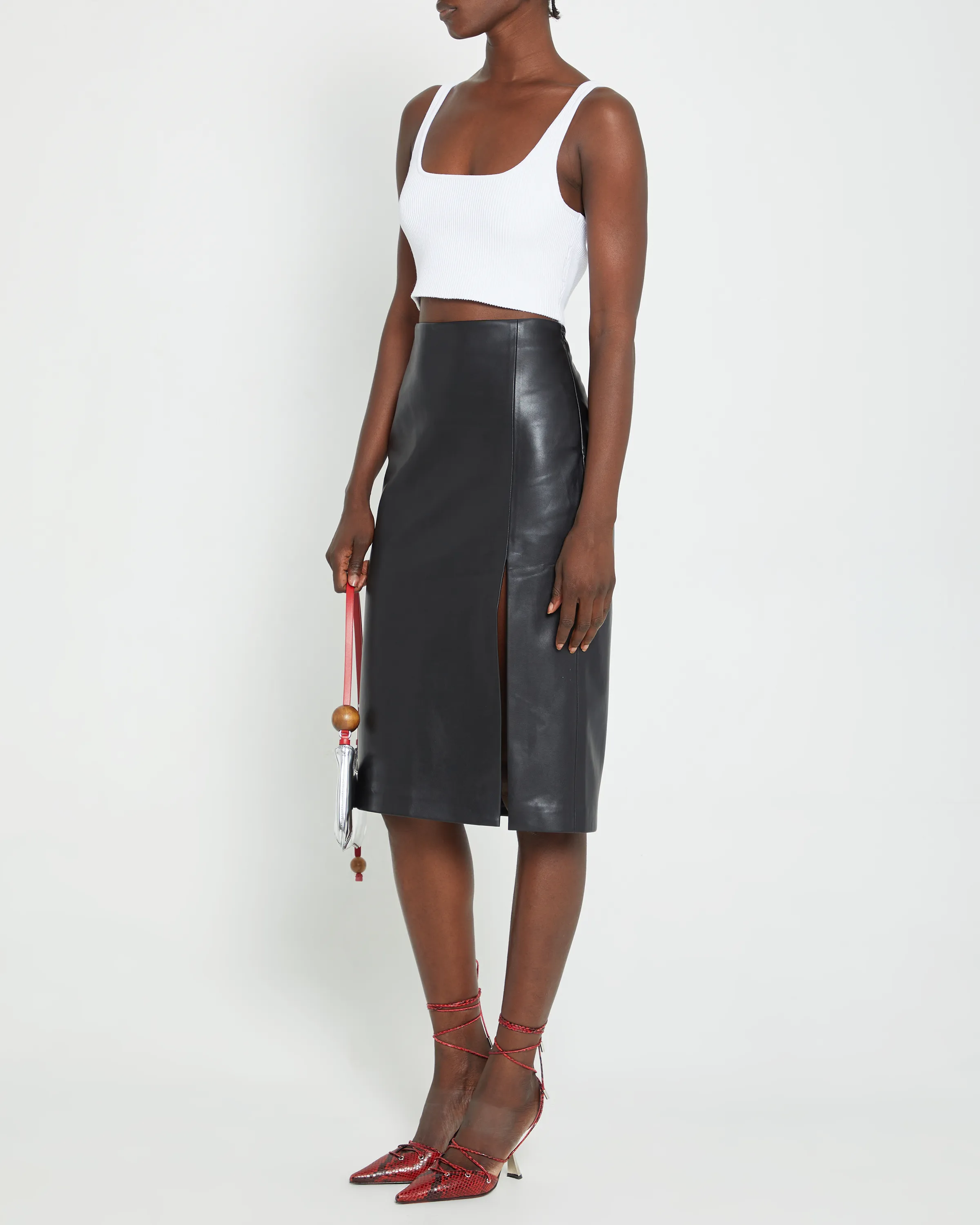 Corey Vegan Leather Midi Skirt