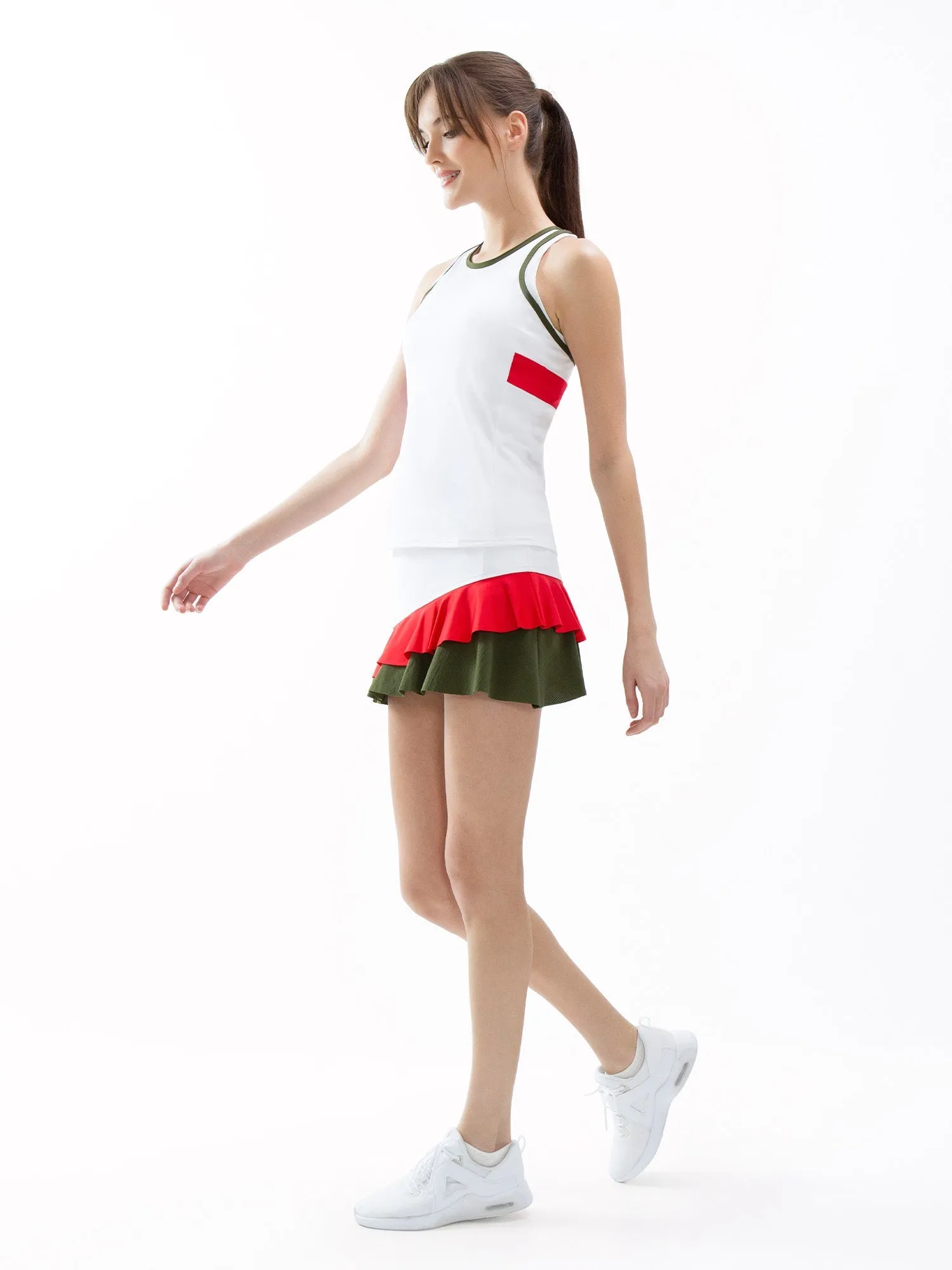 Courtside Charm Tennis Skirt - White/Poppy/Militare