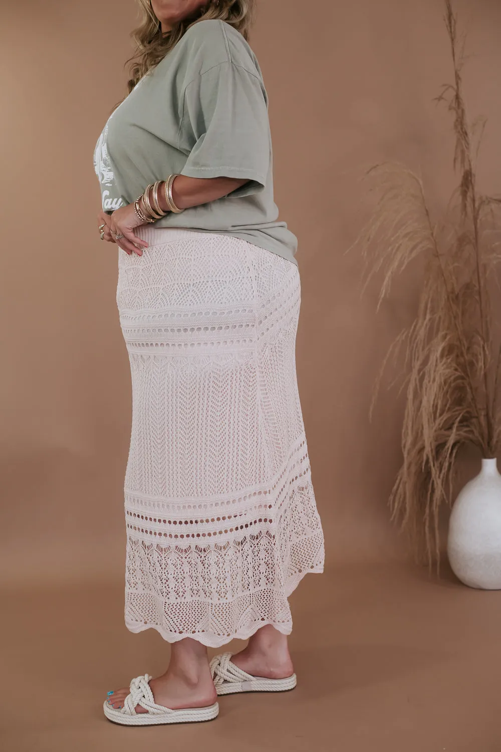 Crochet Midi Skirt, Taupe