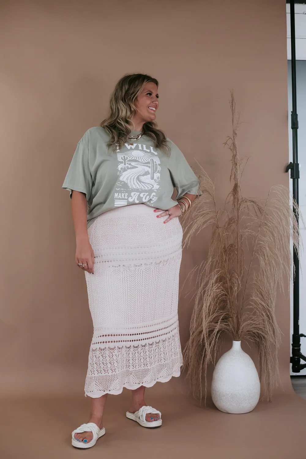 Crochet Midi Skirt, Taupe