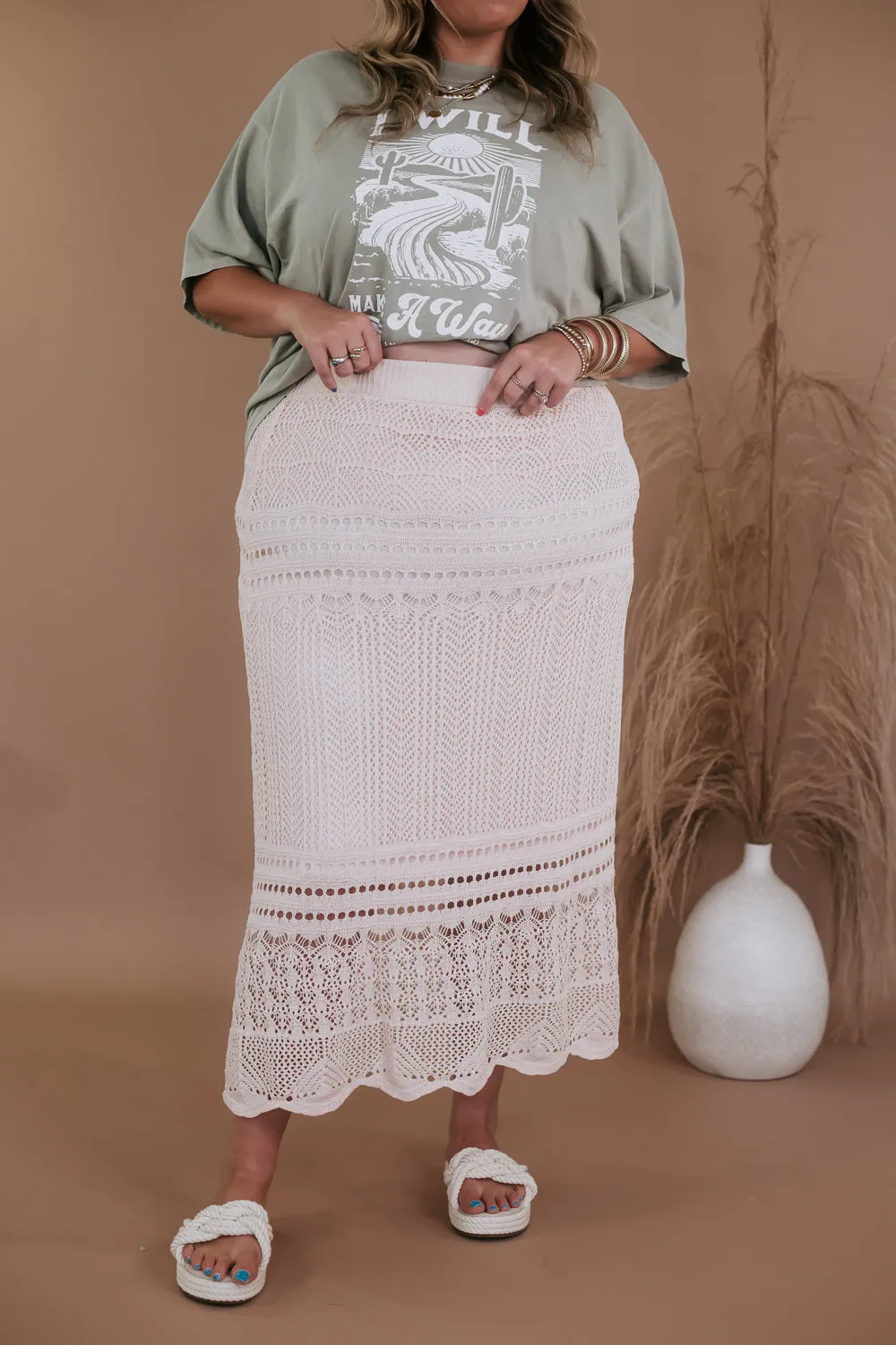 Crochet Midi Skirt, Taupe