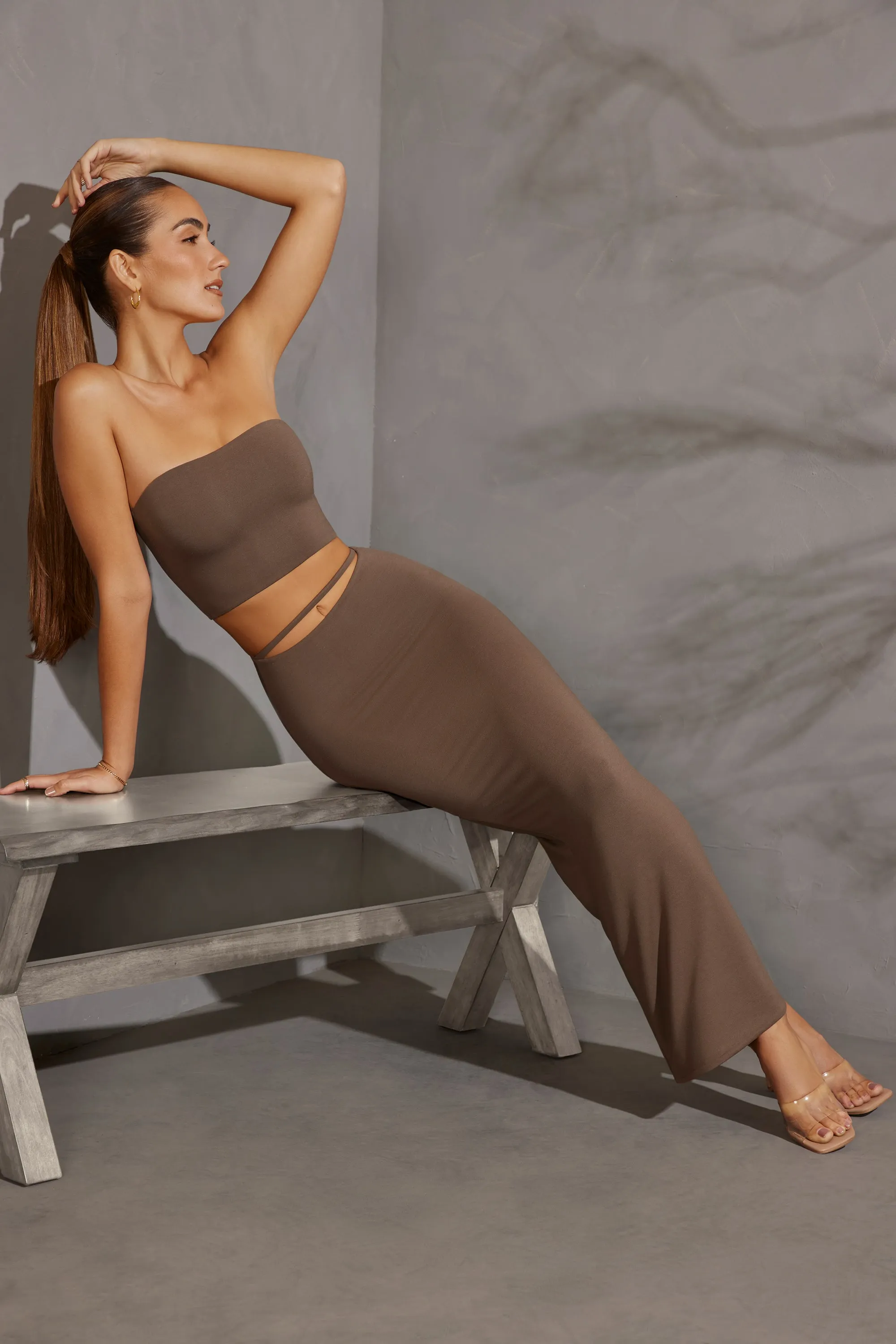 Cut Out Maxi Skirt in Taupe