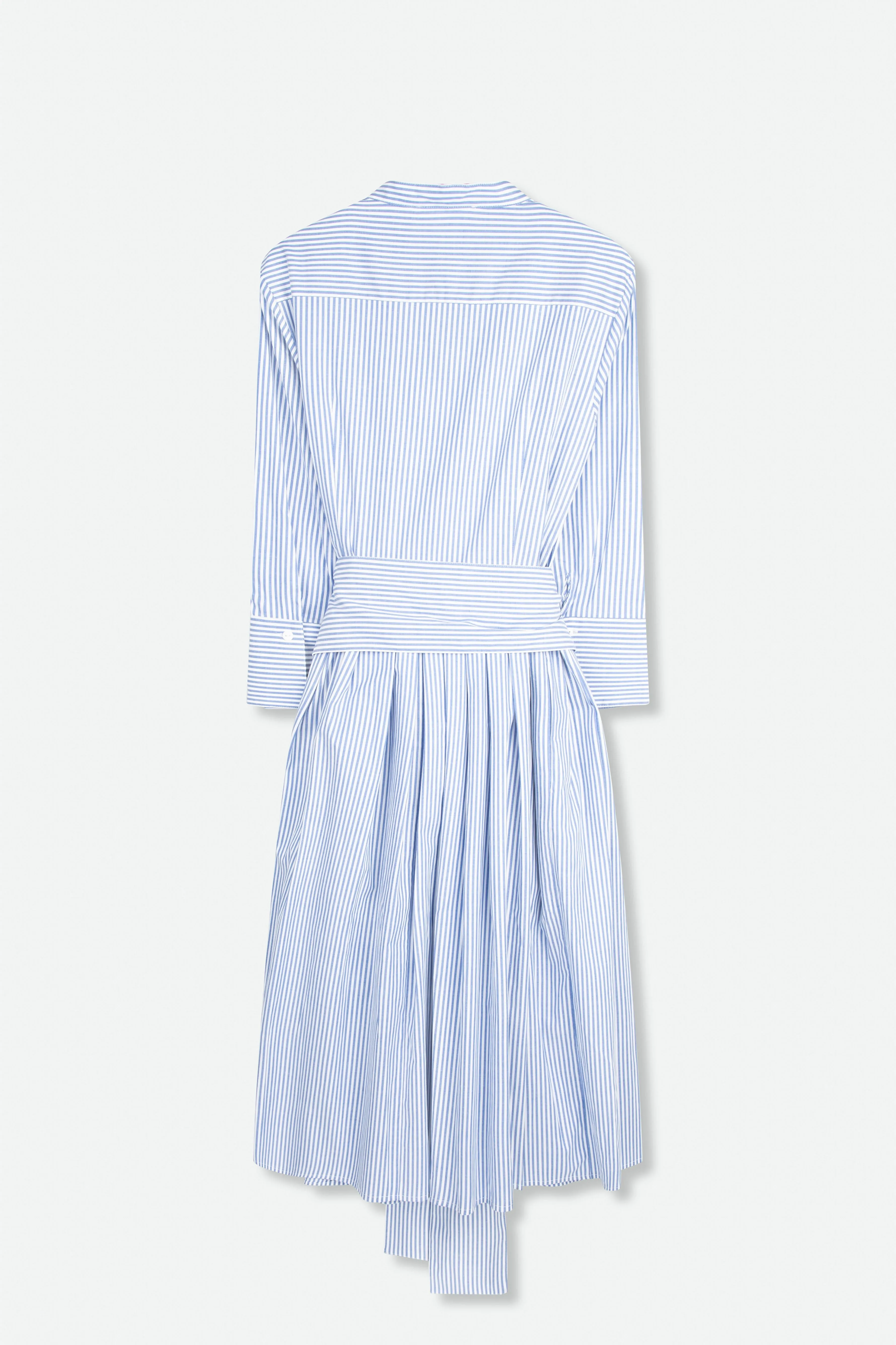 DARA PLEATED SKIRT COLLAR DRESS WITH SASH IN ITALIAN COTTON STRETCH