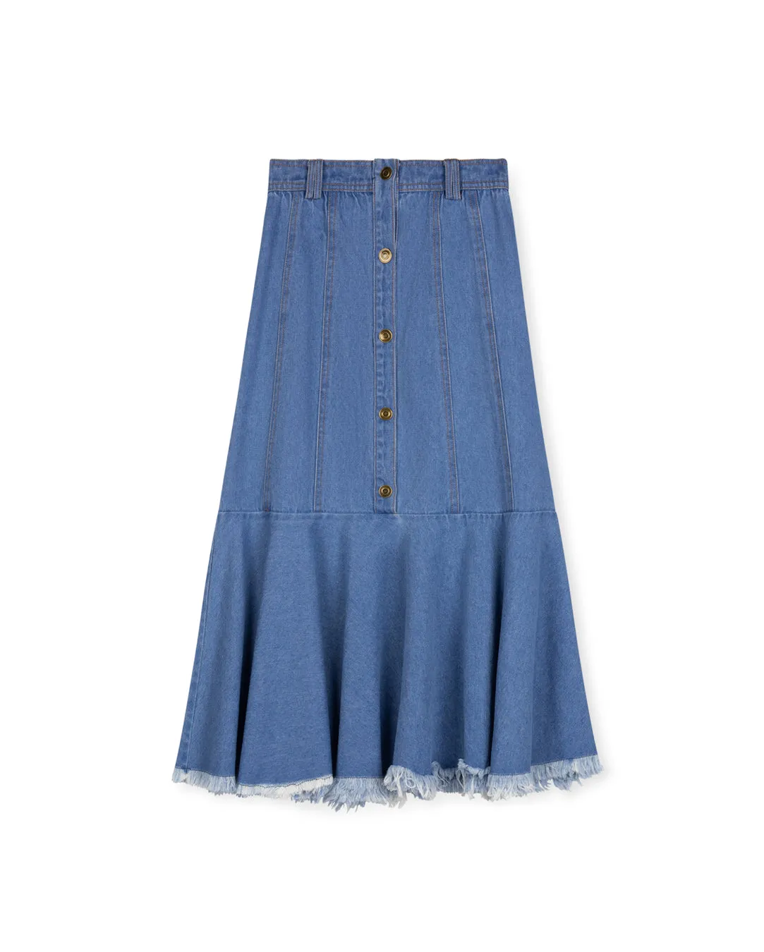 Denim Bottom Tier Midi Skirt