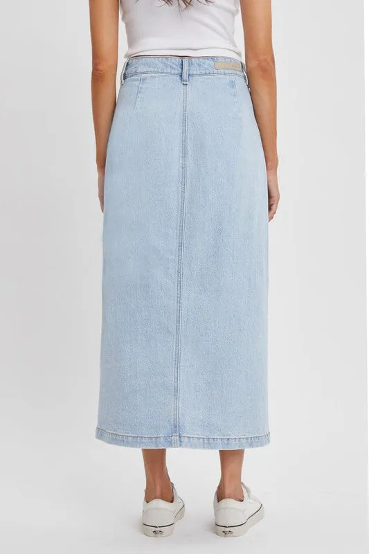 Denim Side Button Midi Skirt