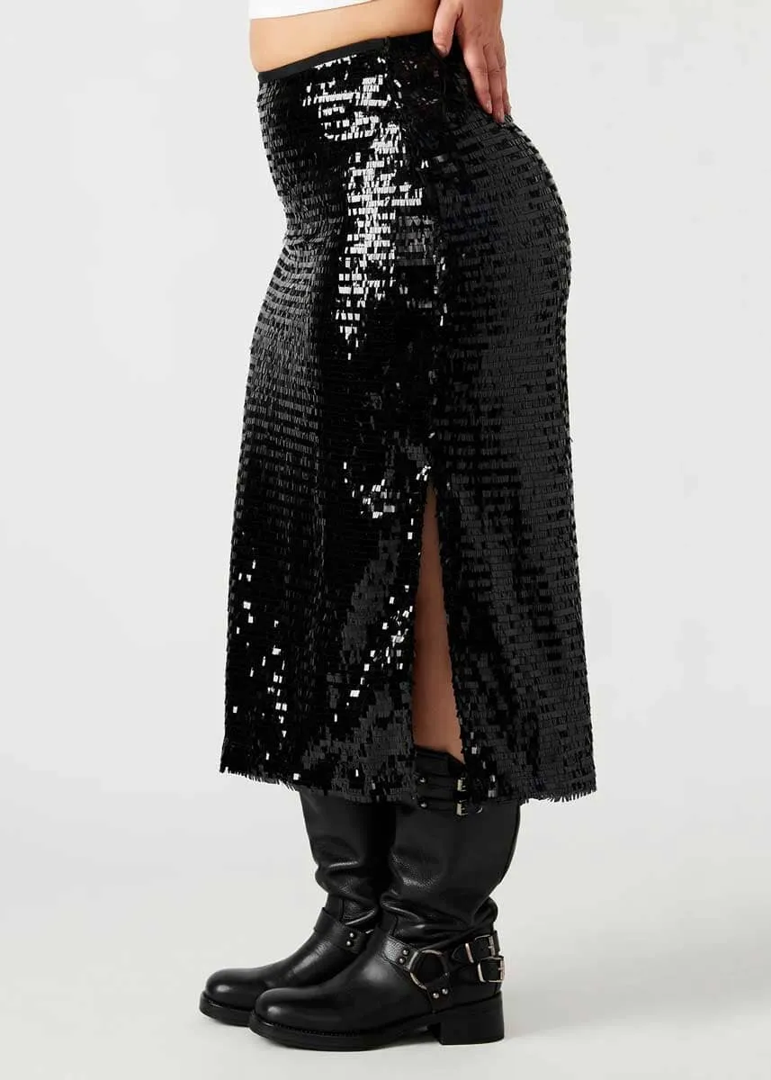 Dinah Sequin Midi Skirt - Black