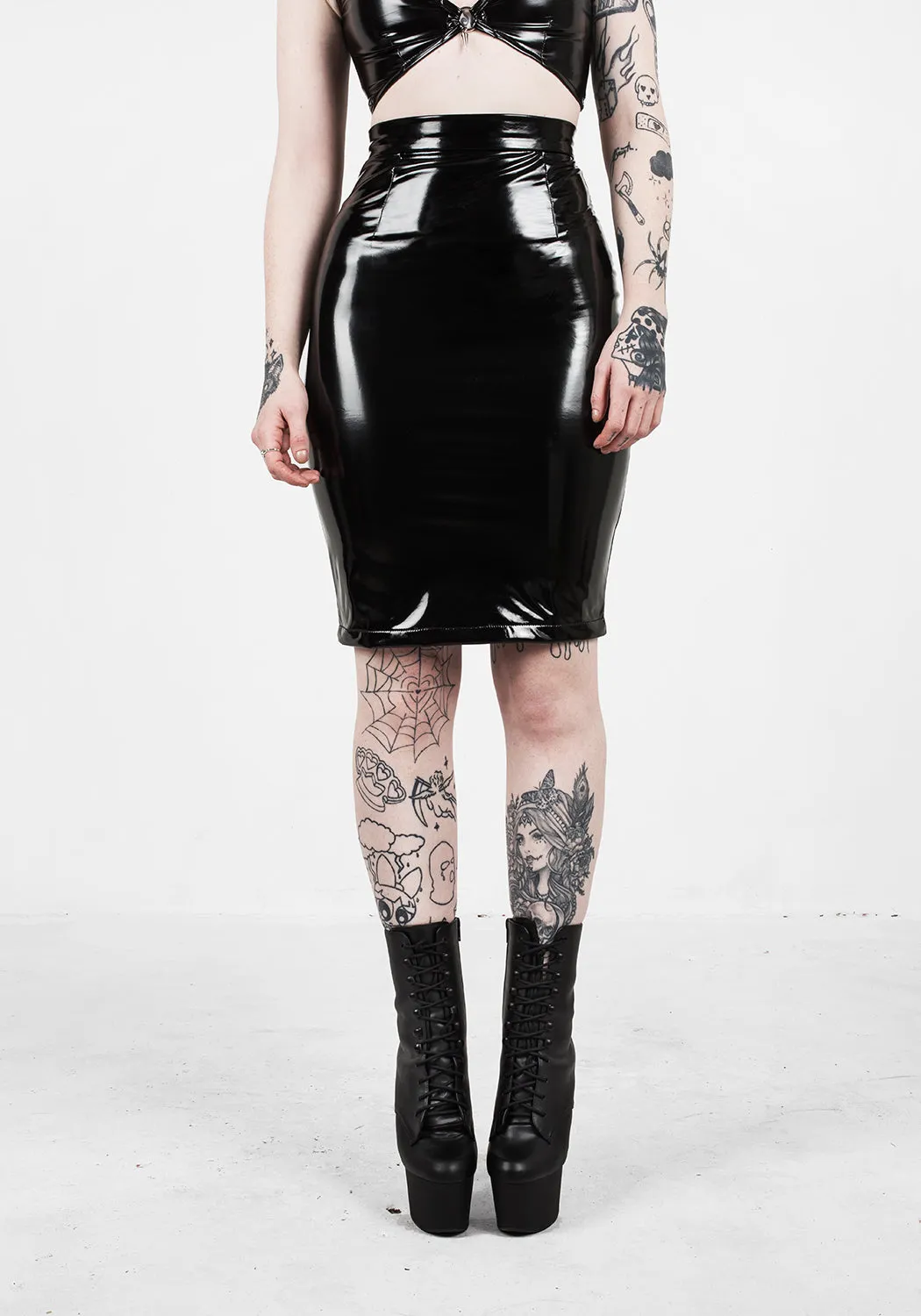 DOMINION MIDI VINYL SKIRT