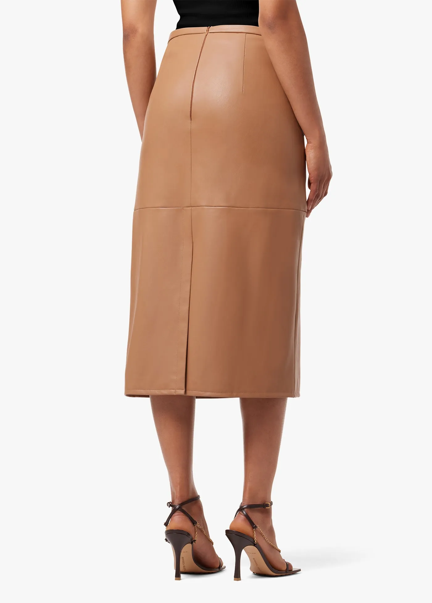 DOREEN CROSS SEAMED FAUX LEATHER SKIRT