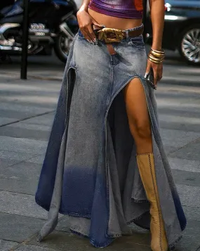 Dustband Slit Maxi Denim Skirt