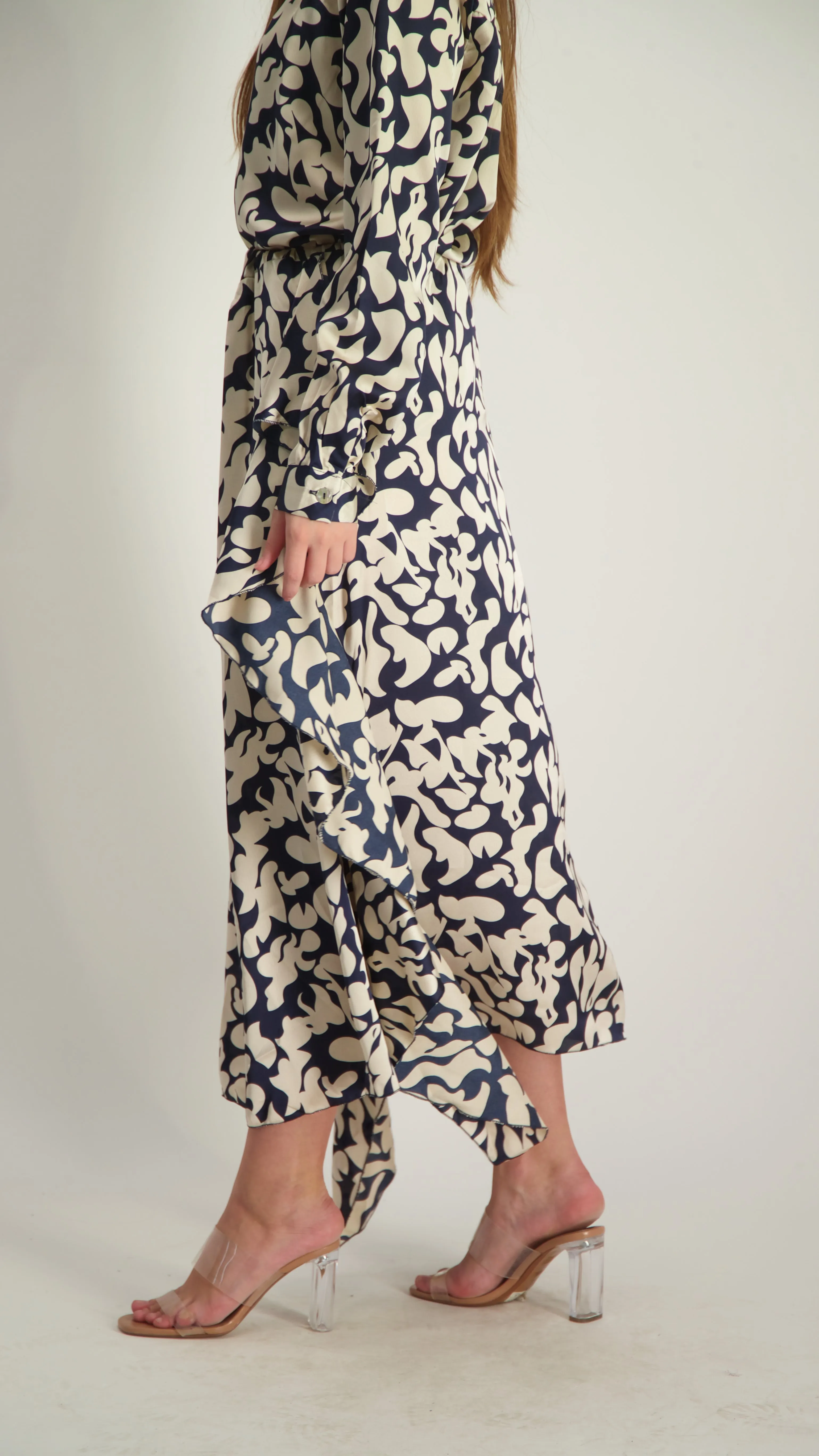 Elegant Maxi Skirt / Navy & Stone