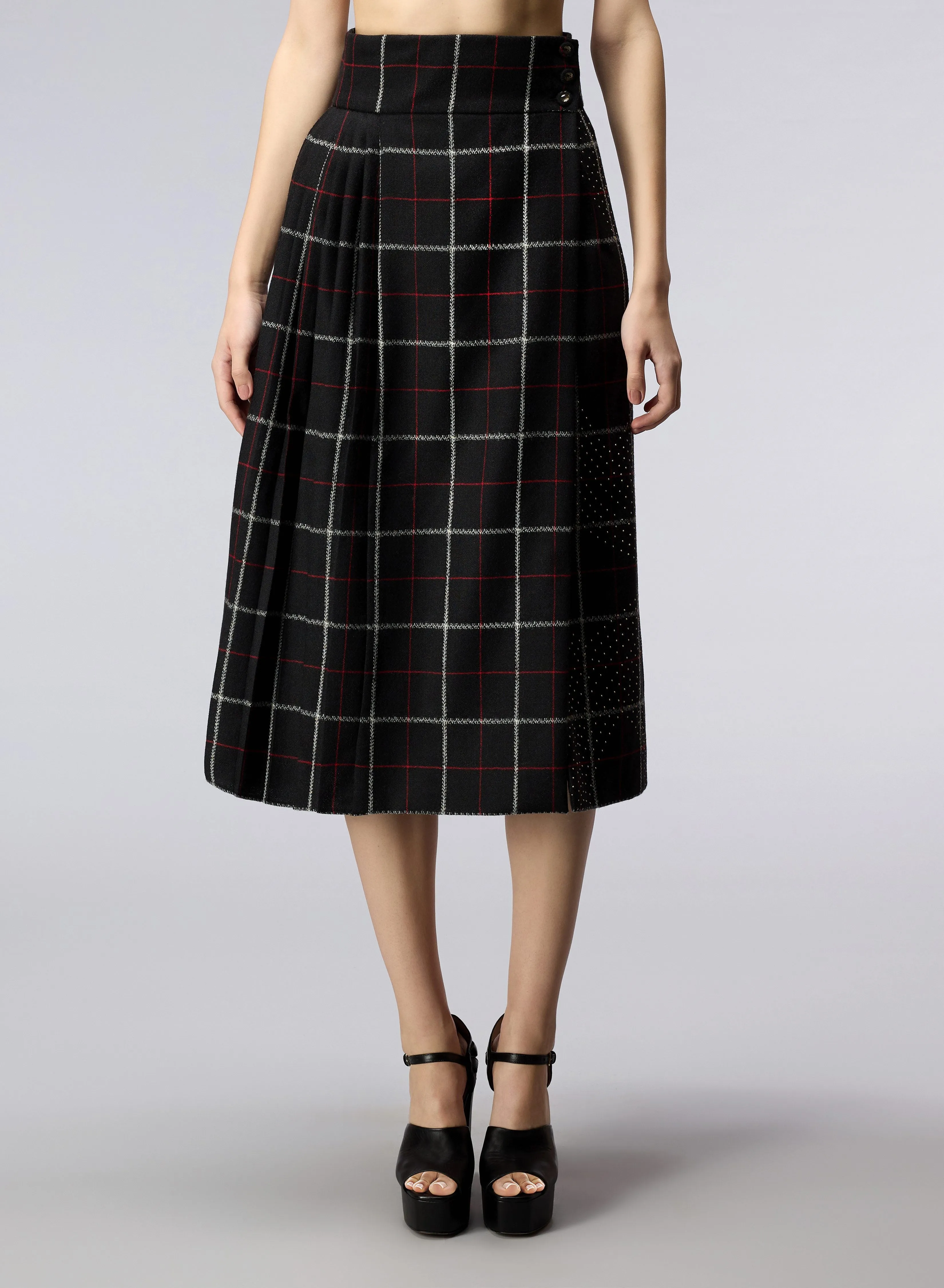 Embellished Check Midi Skirt