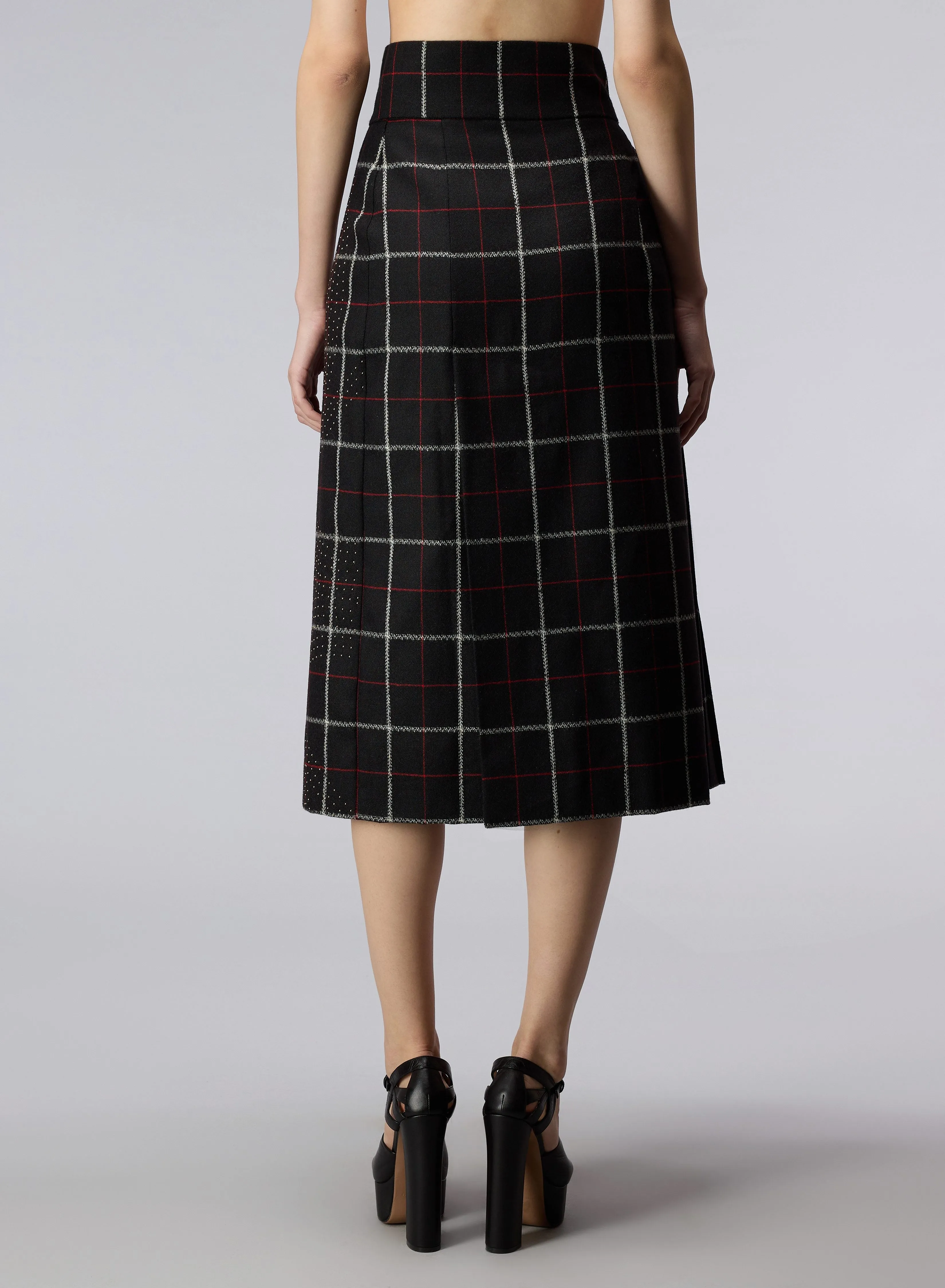 Embellished Check Midi Skirt