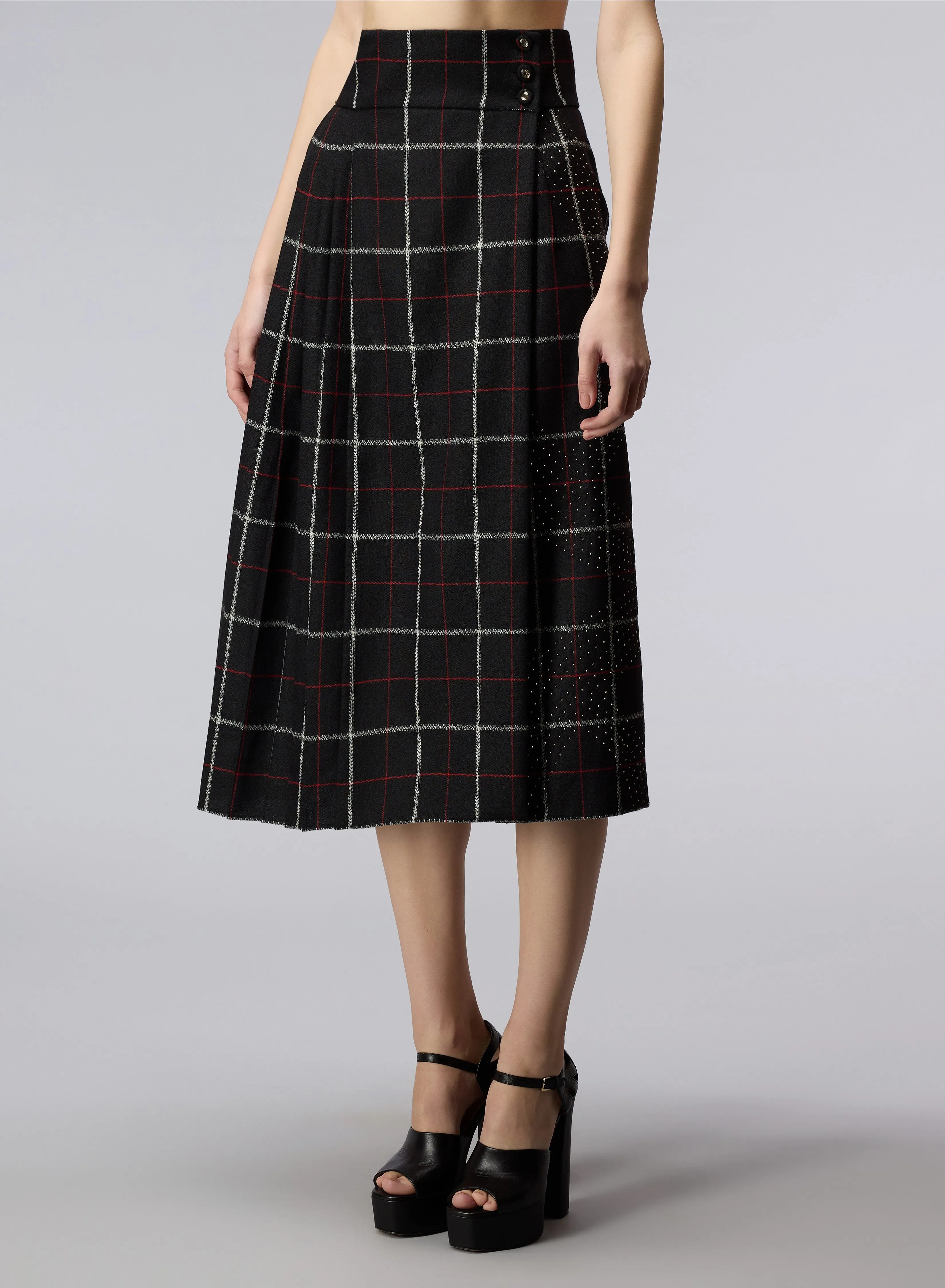 Embellished Check Midi Skirt