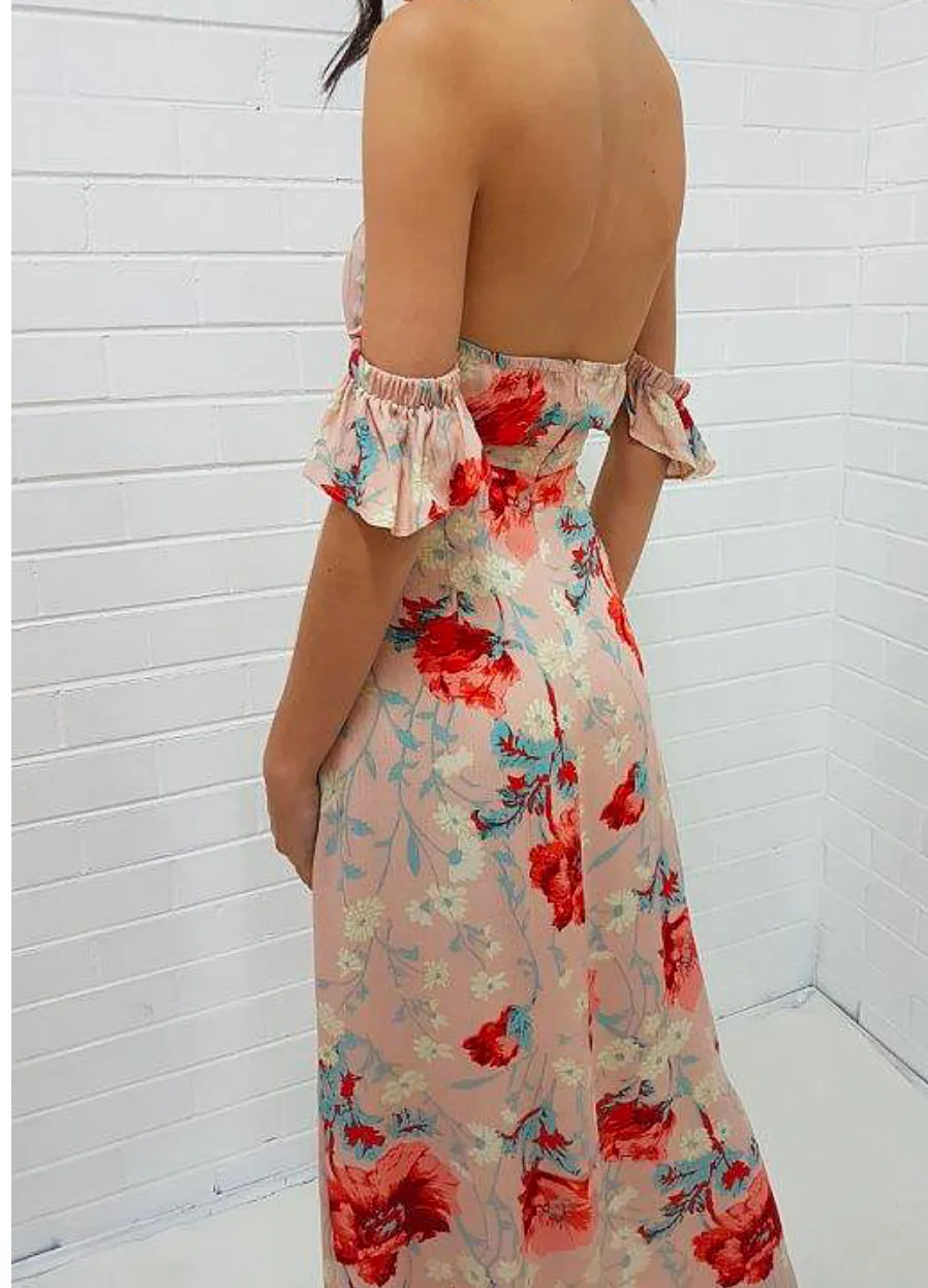 Final Sale - Annabelle - Floral Maxi Dress - Beige