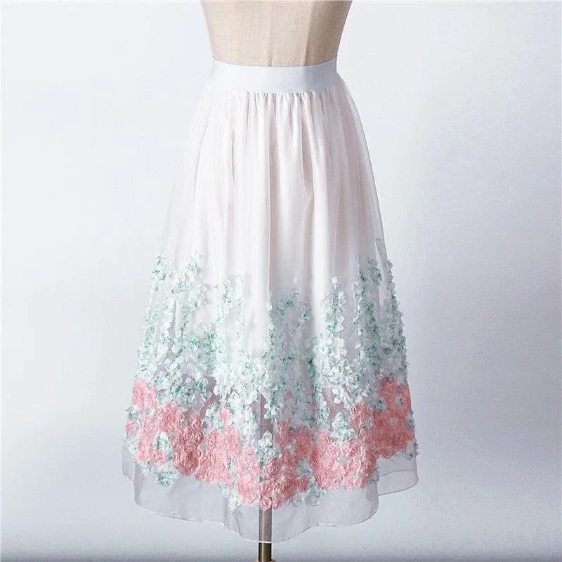 FLORAL EMBROIDERY MESH SKIRT