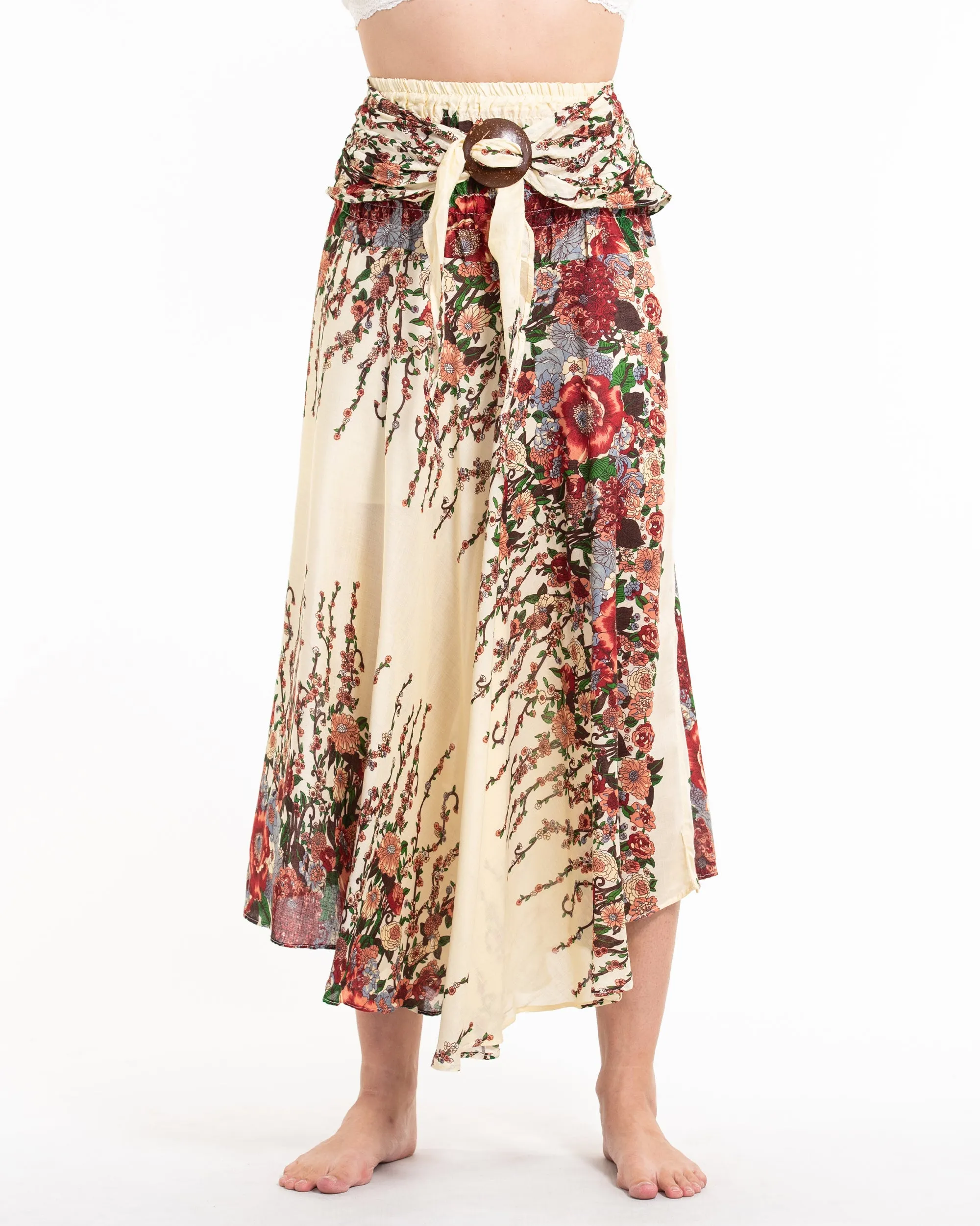 Floral Handkerchief Midi Skirt in Cream