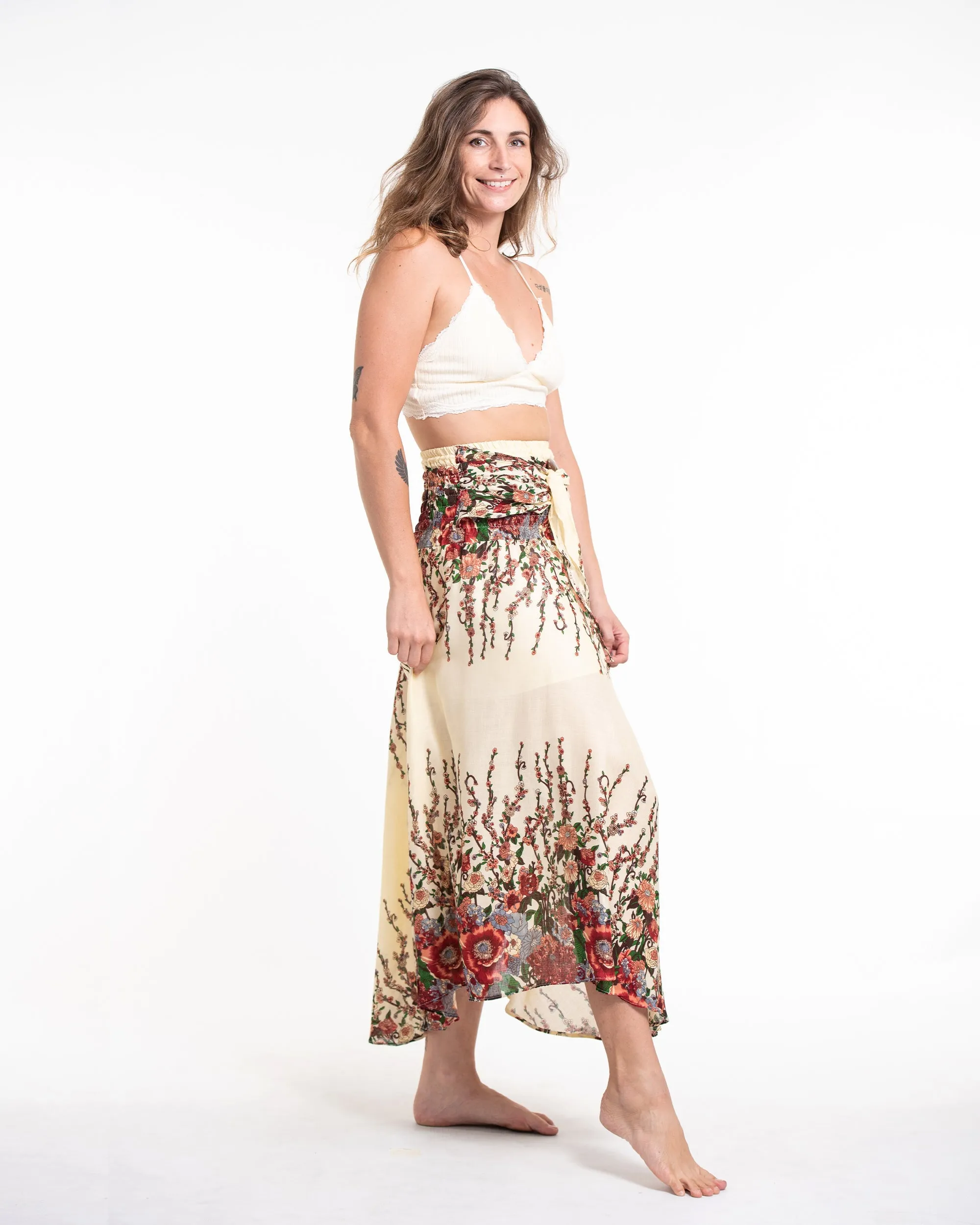 Floral Handkerchief Midi Skirt in Cream