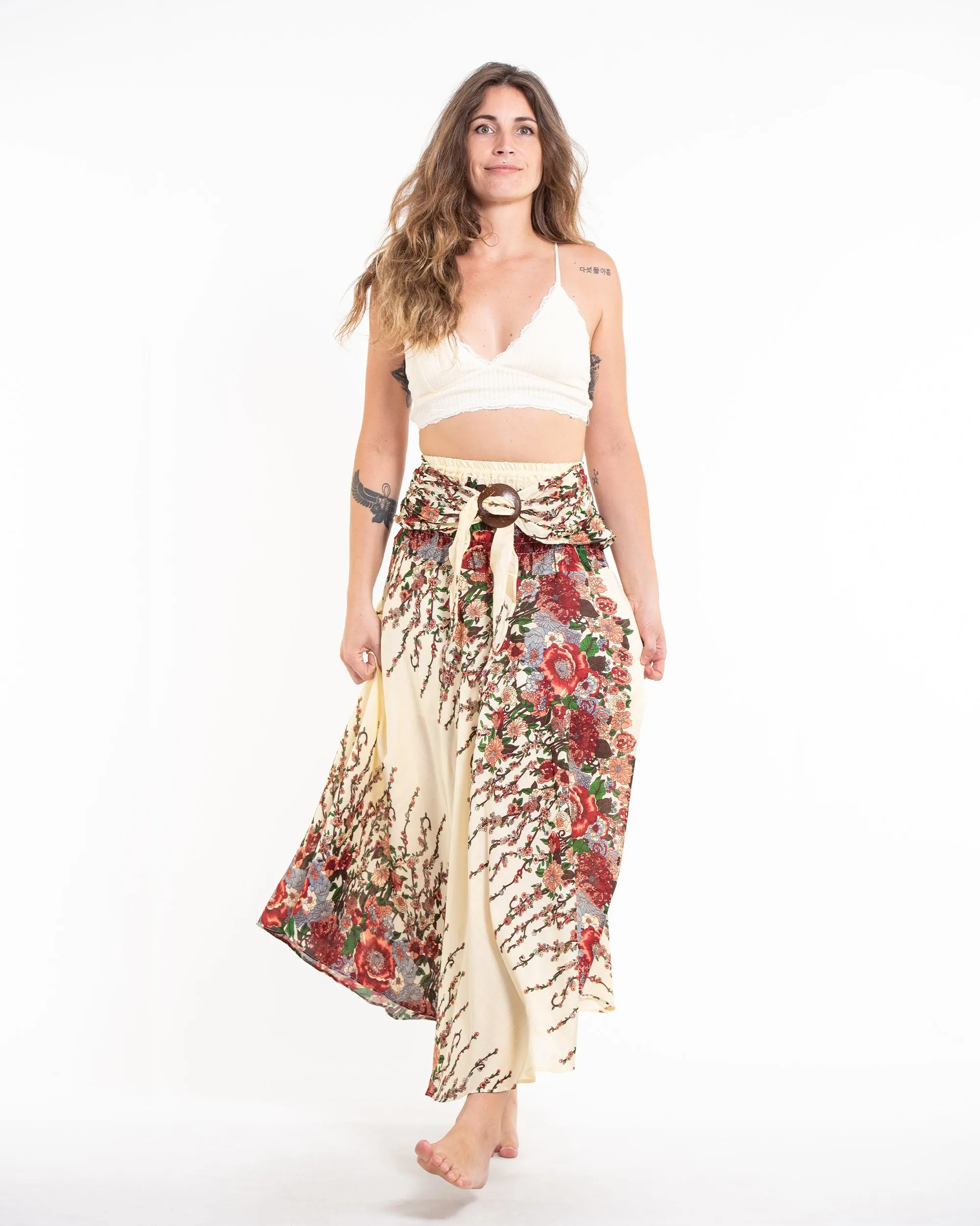 Floral Handkerchief Midi Skirt in Cream