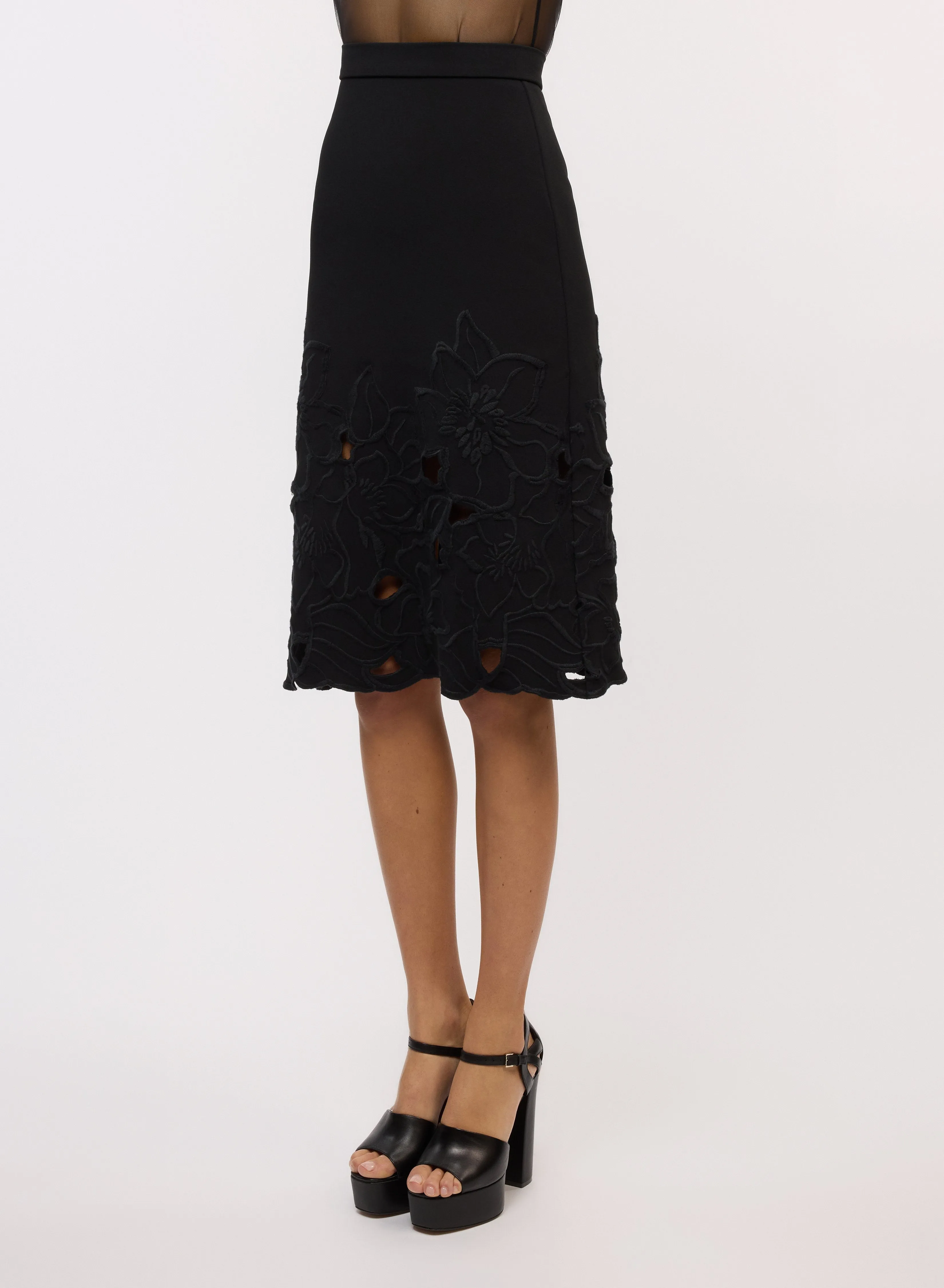 Flower Cut-Out Midi Skirt