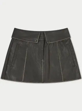 FOLD OVER WAISTBAND FAUX LEATHER MINI SKIRT - BLACK