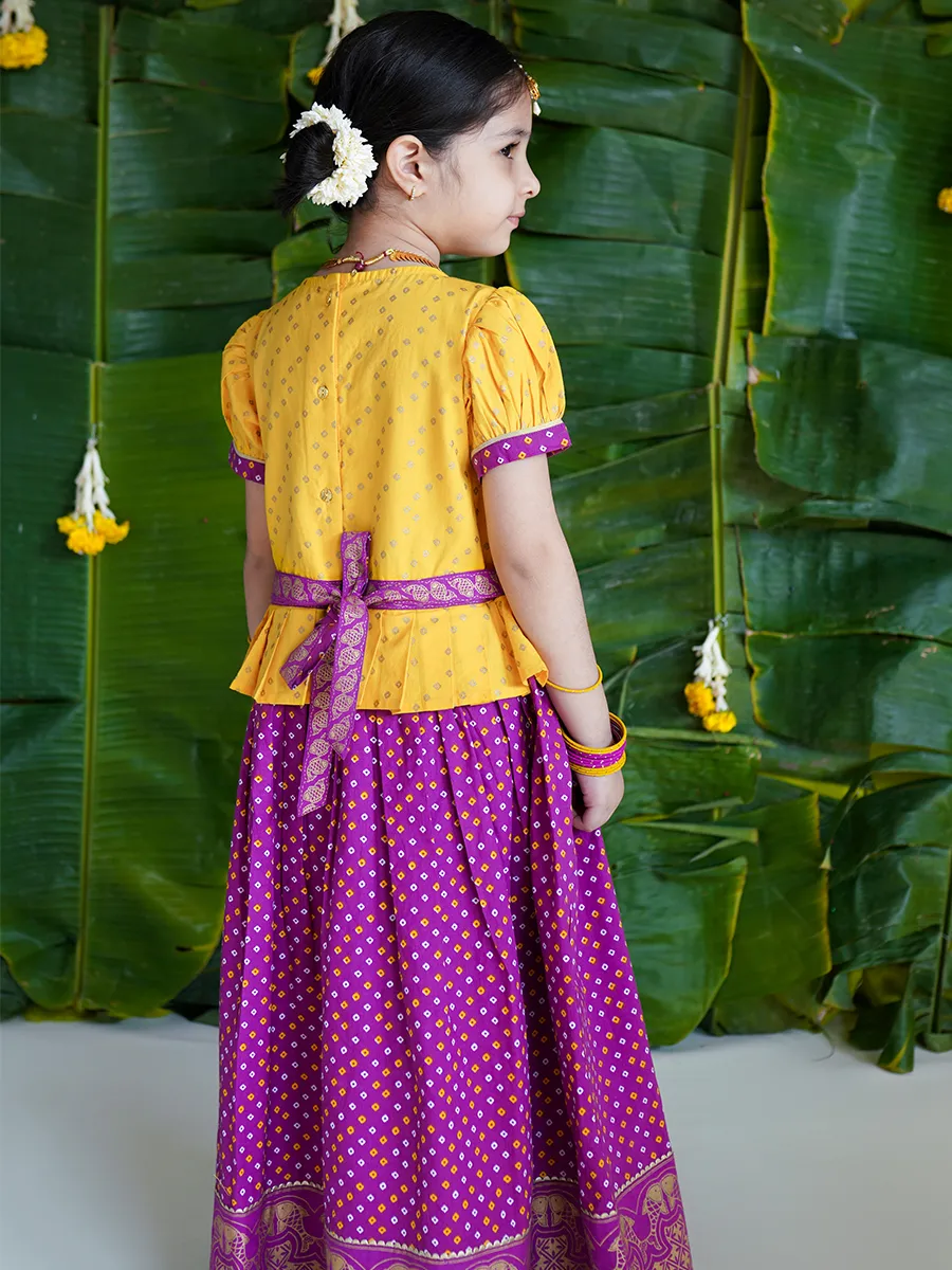 Girl Bandhani Pattu Pavdai-Purple