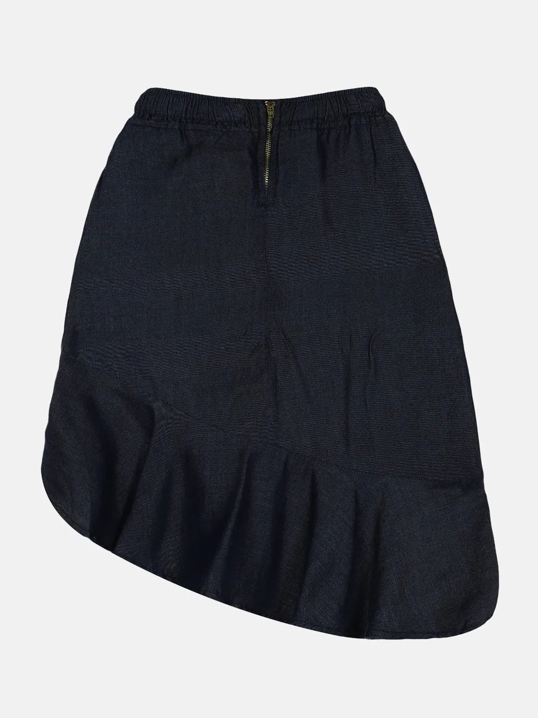 Girls Asymmetrical Ruffle Denim Skirt