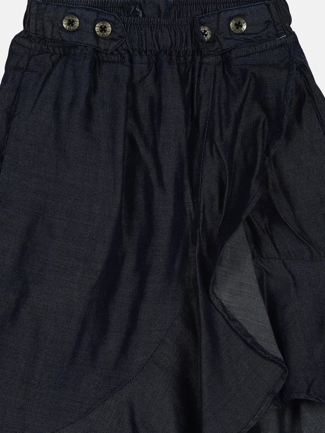 Girls Asymmetrical Ruffle Denim Skirt