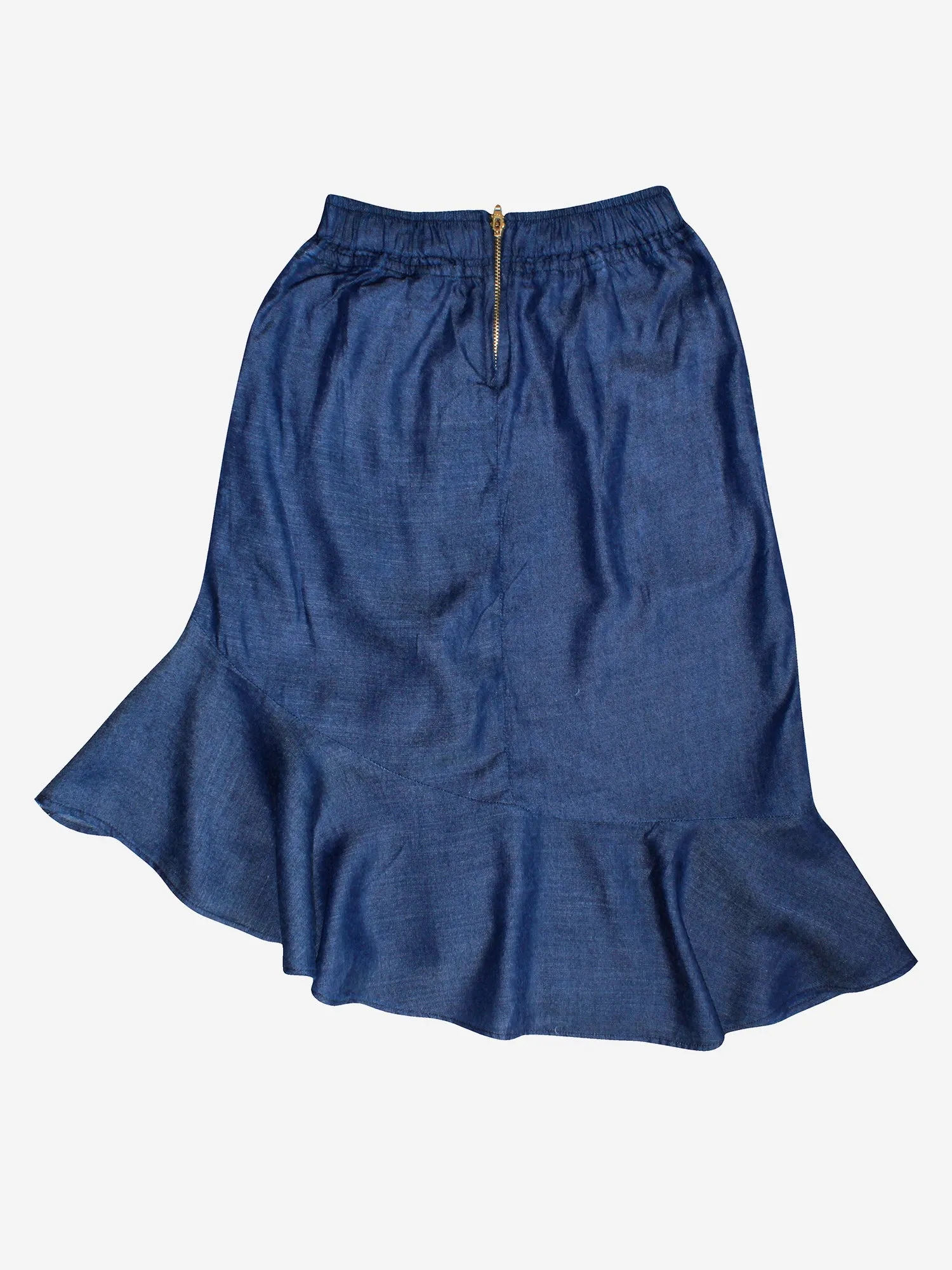 Girls Asymmetrical Ruffle Denim Skirt