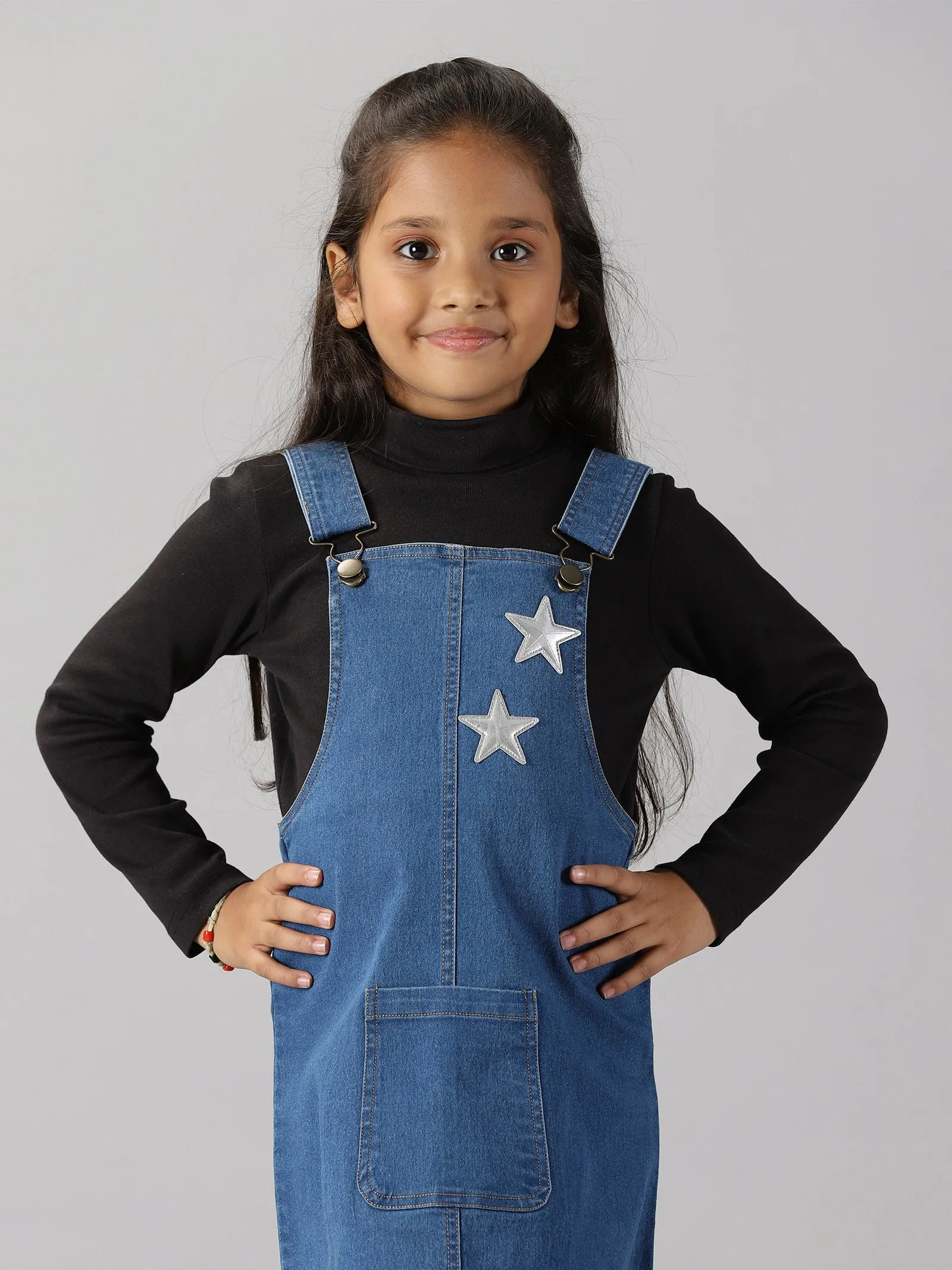 Girls Denim Dungaree Skirt With Applique