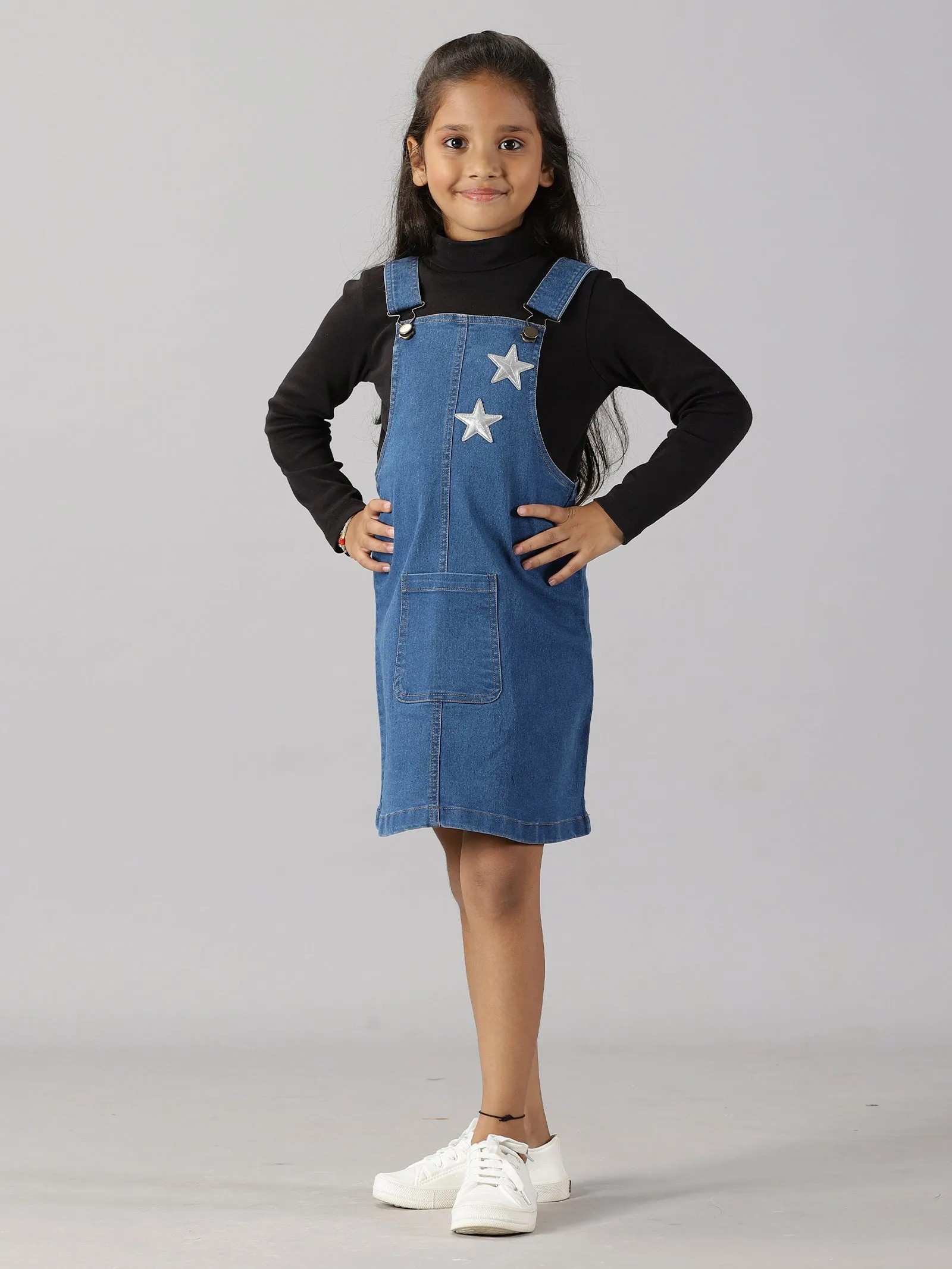 Girls Denim Dungaree Skirt With Applique