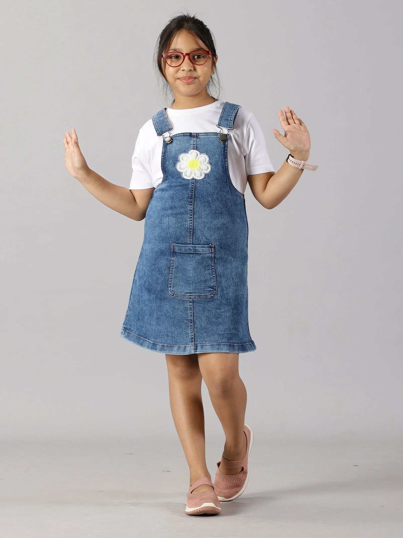 Girls Denim Dungaree Skirt With Applique