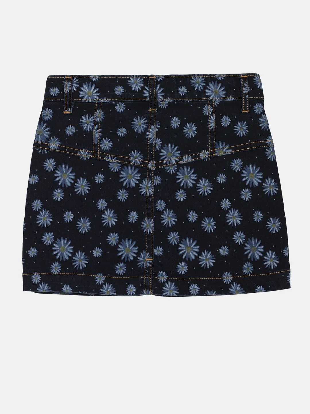 Girls Flower Printed Denim Skirt