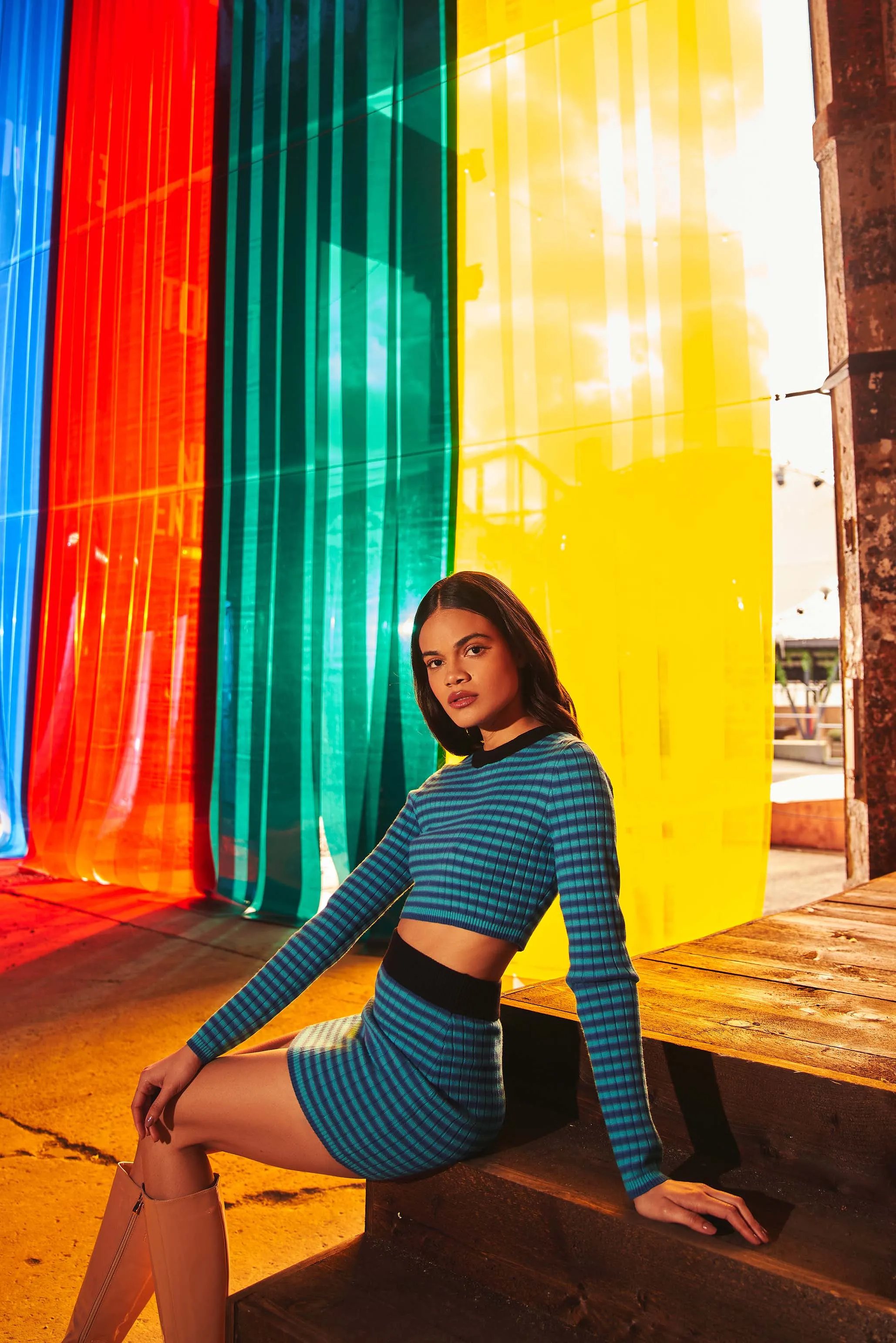 Glamorous Blue Stripe Mini Skirt