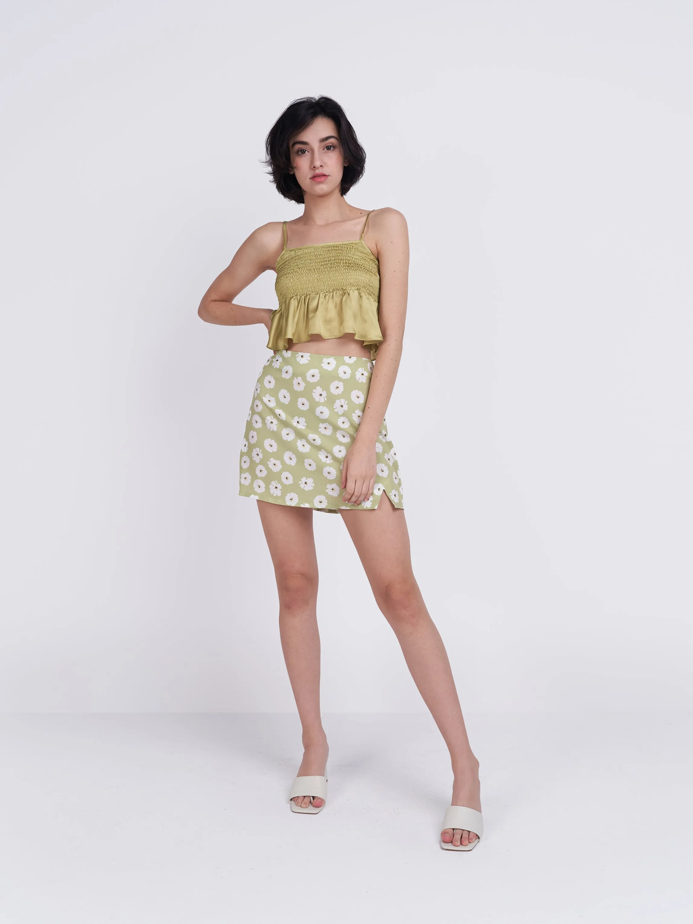 Glamorous Care Olive Green Flower Mini Skirt