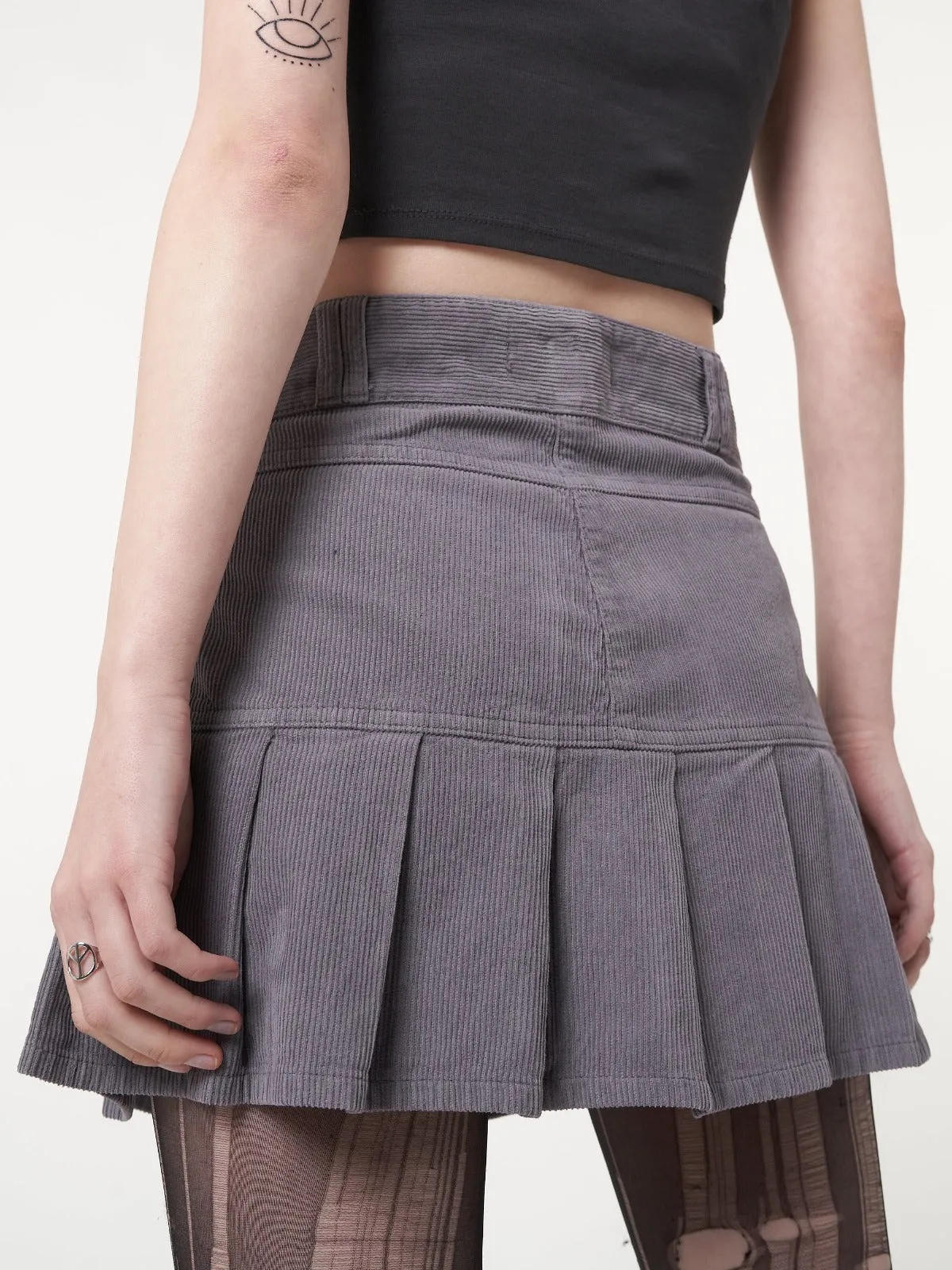 Grey Corduroy Pleated Mini Skirt