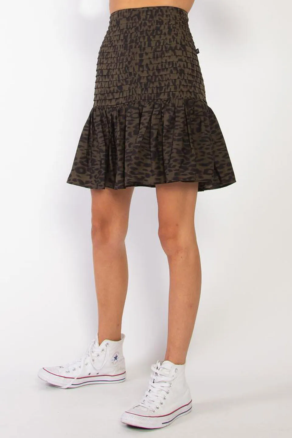 Hopeful Frill Olive Animal Mini Skirt