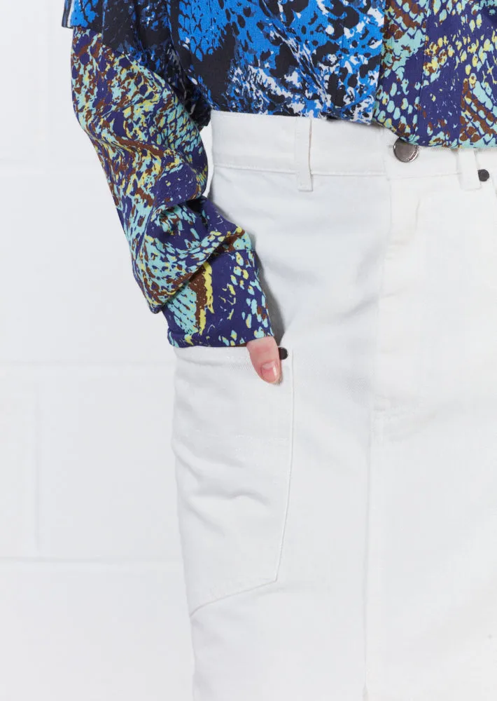 House of Holland White Denim Midi Skirt