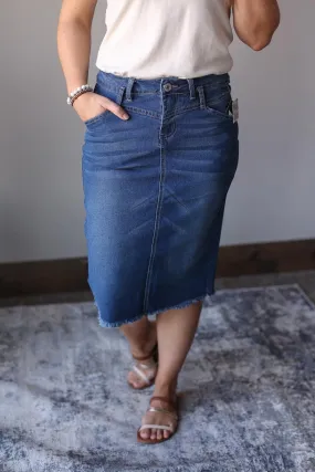 Indie Belted Midi Denim Skirt