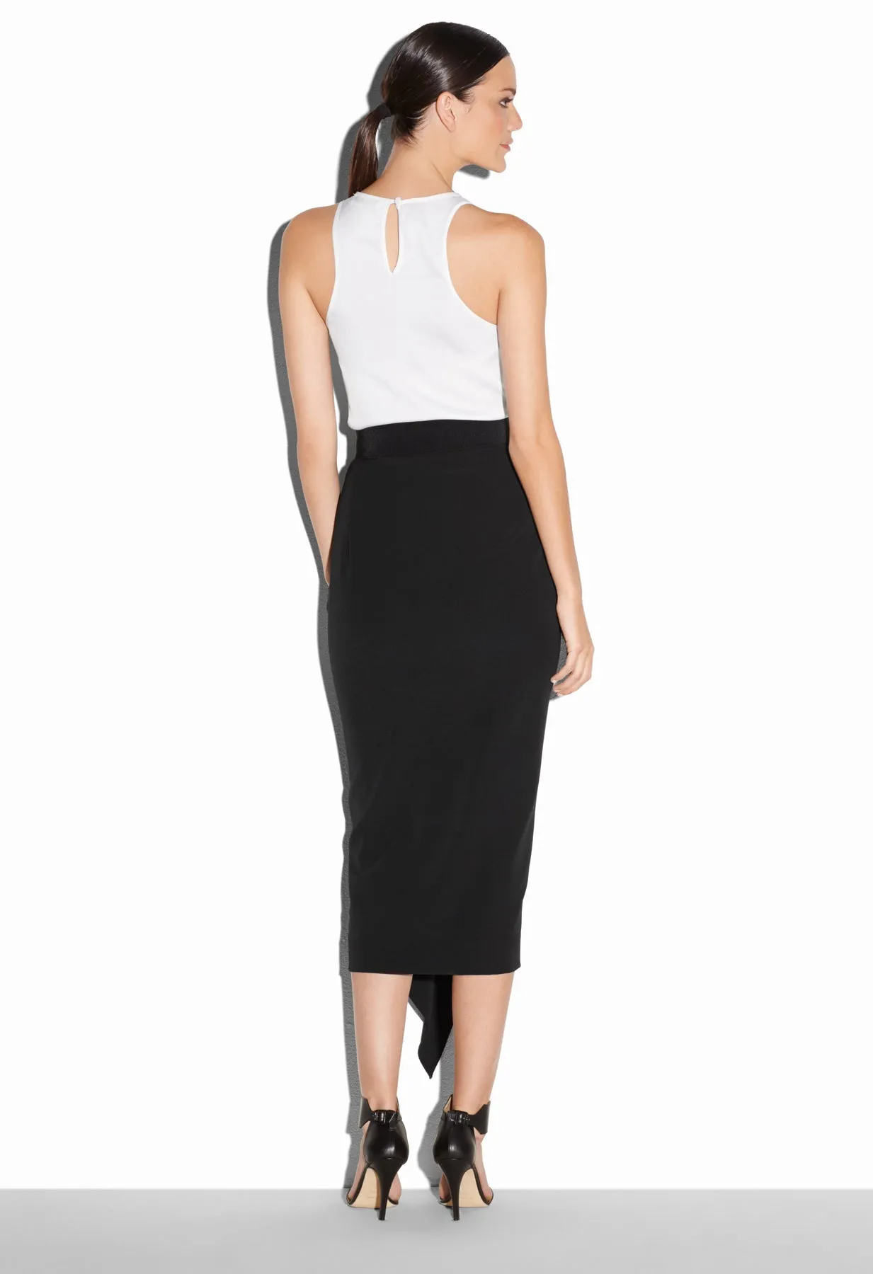 Italian Cady Stretch Cascade Midi Skirt