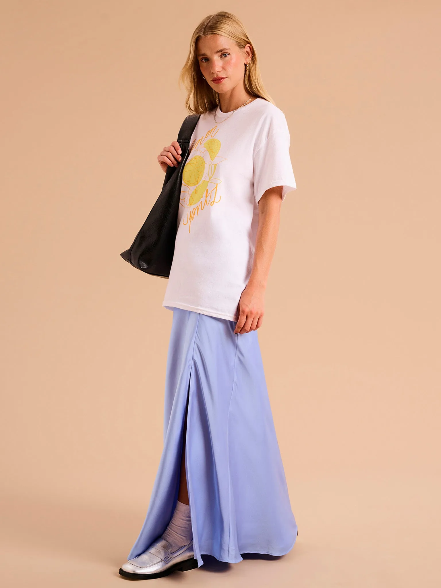 Jackie Asymmetric Midi Skirt in Blue