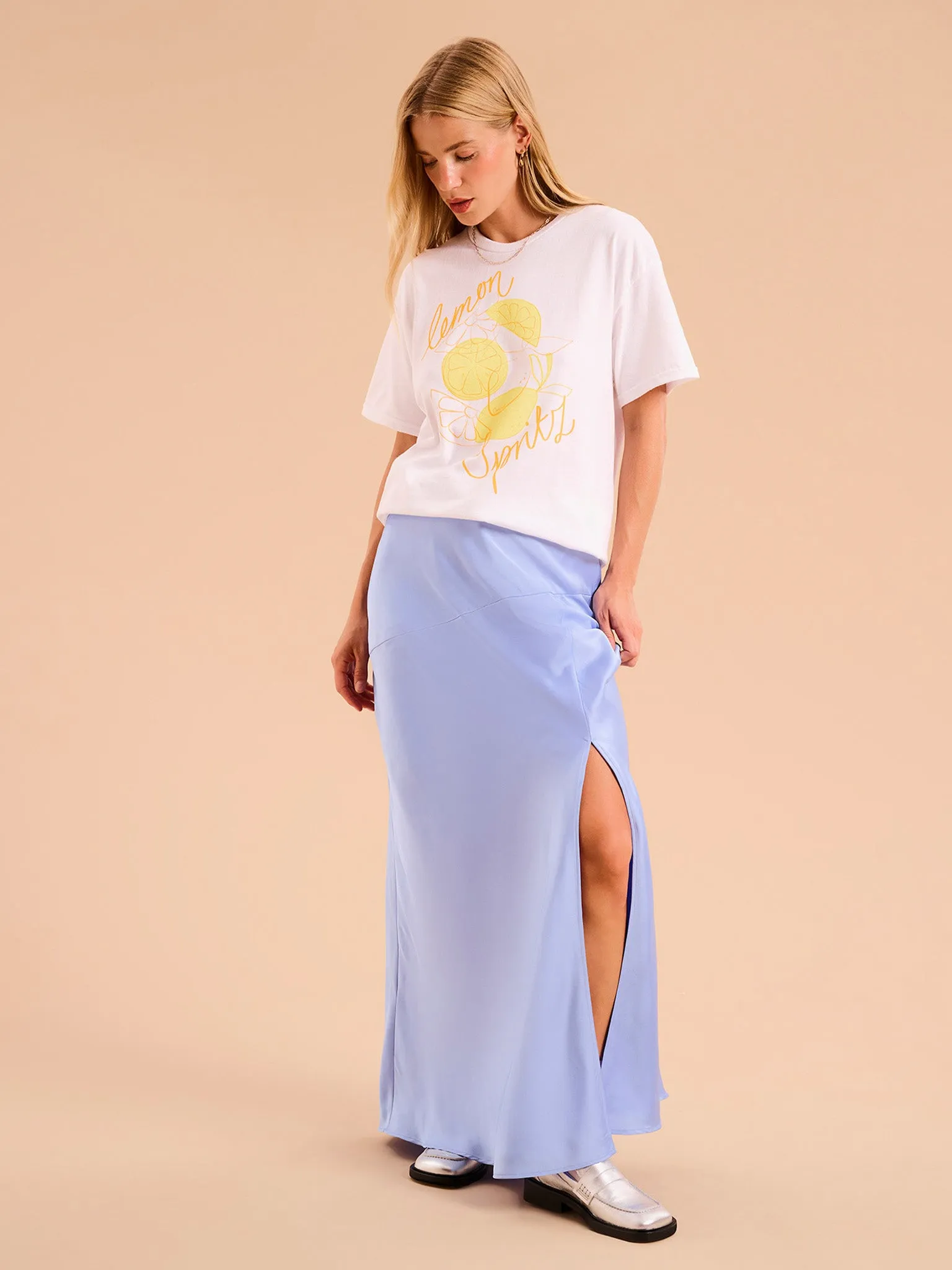 Jackie Asymmetric Midi Skirt in Blue