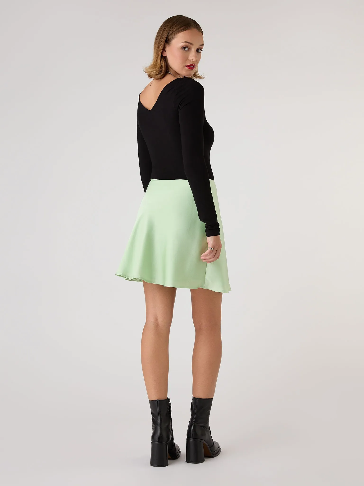 Jeanne Mini Satin Skirt in Green