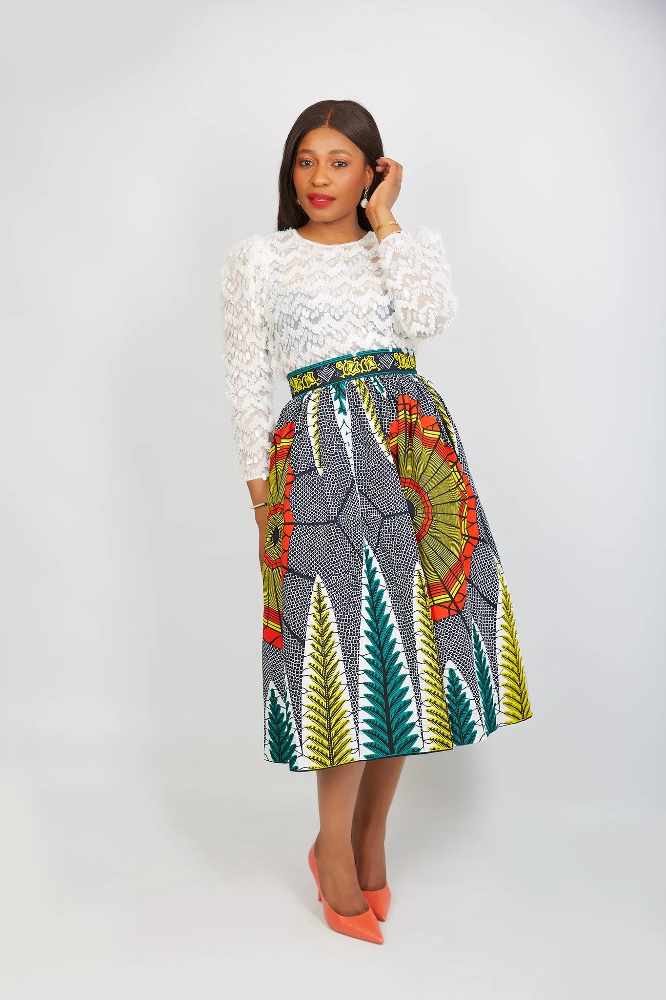 Just Arrived Perro African Print Midi Skirt