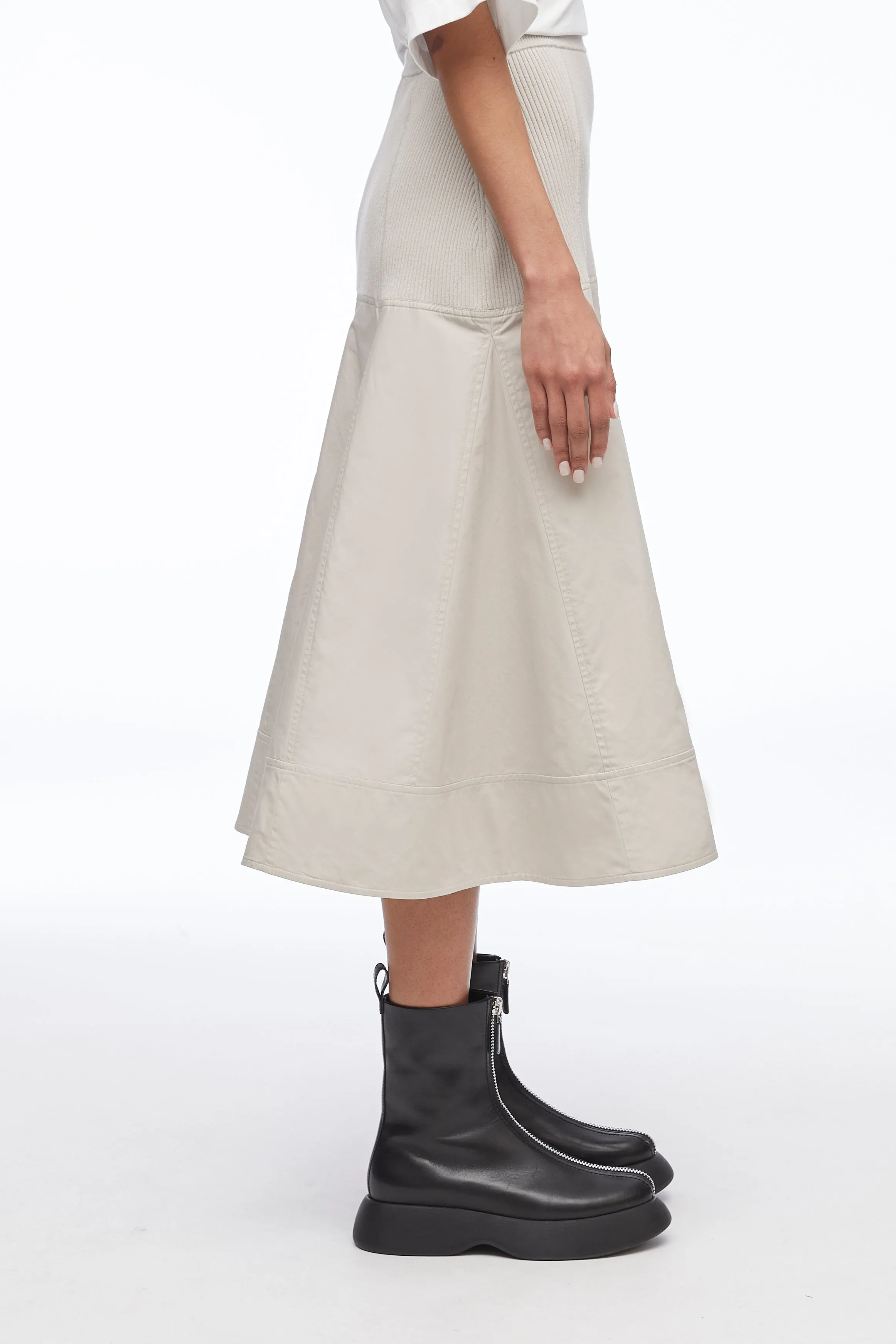 Knit Poplin Midi Skirt