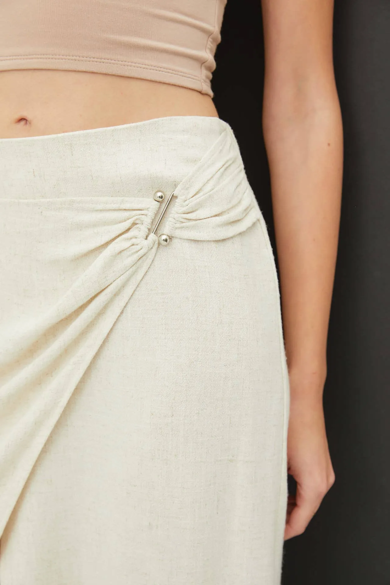 LINEN MIDI WRAP SKIRT