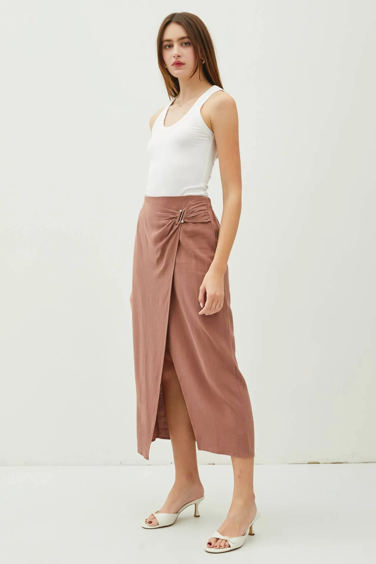 LINEN MIDI WRAP SKIRT