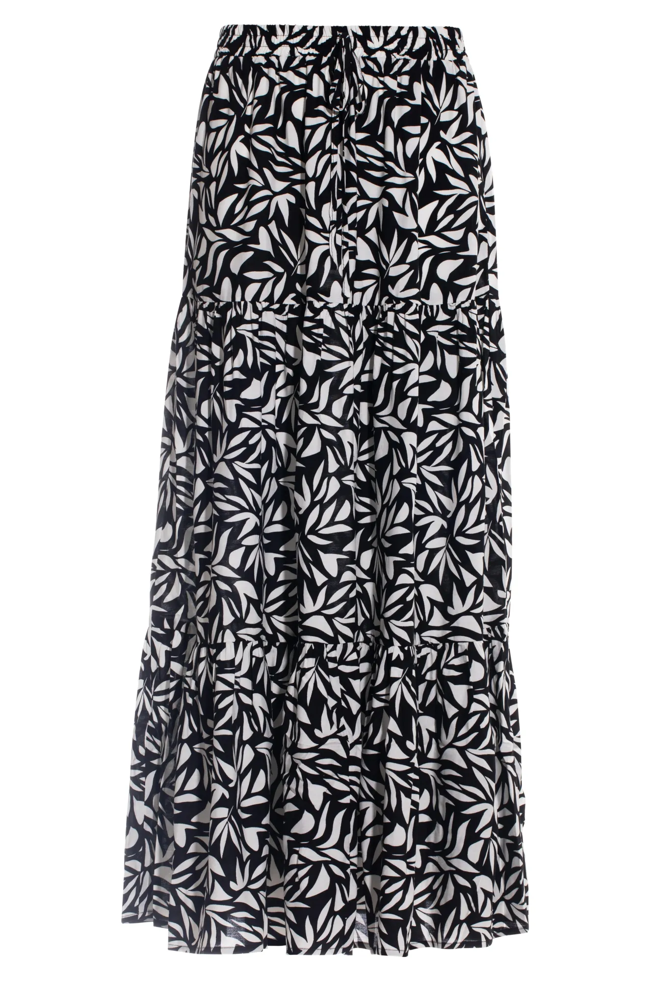 Maxi Skirt with drawcord waist | BLACK IVORY ABST | 3367AR