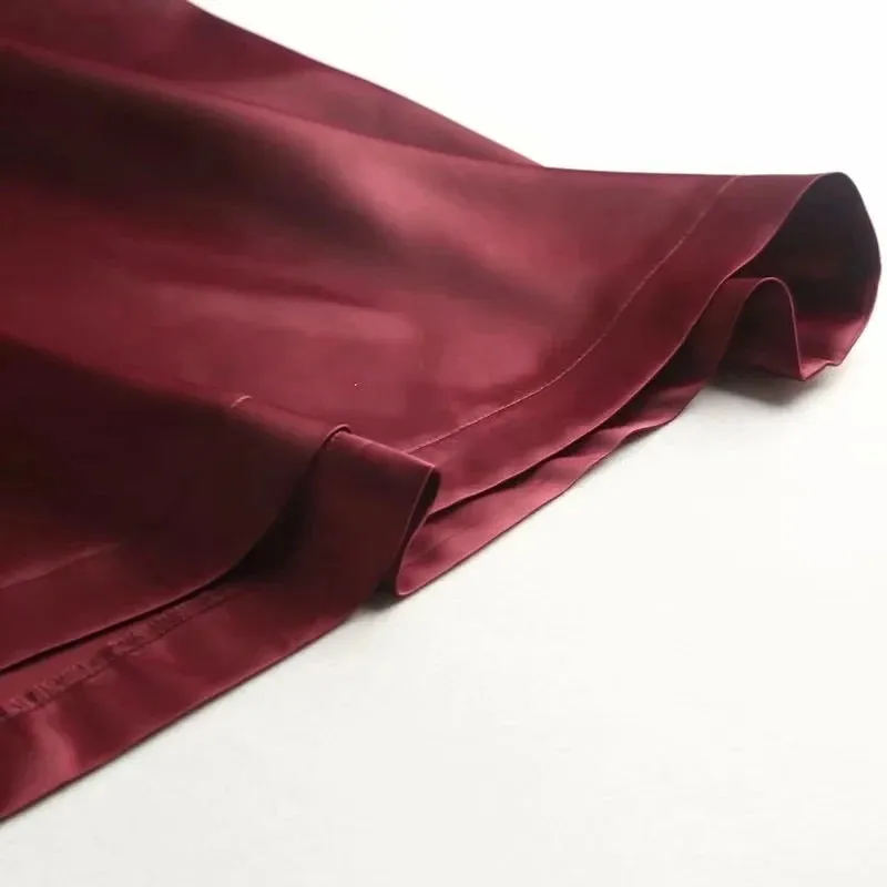 MERA BURGUNDY MAXI FLOWY SATIN SKIRT