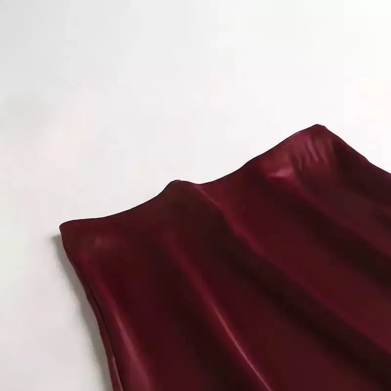 MERA BURGUNDY MAXI FLOWY SATIN SKIRT